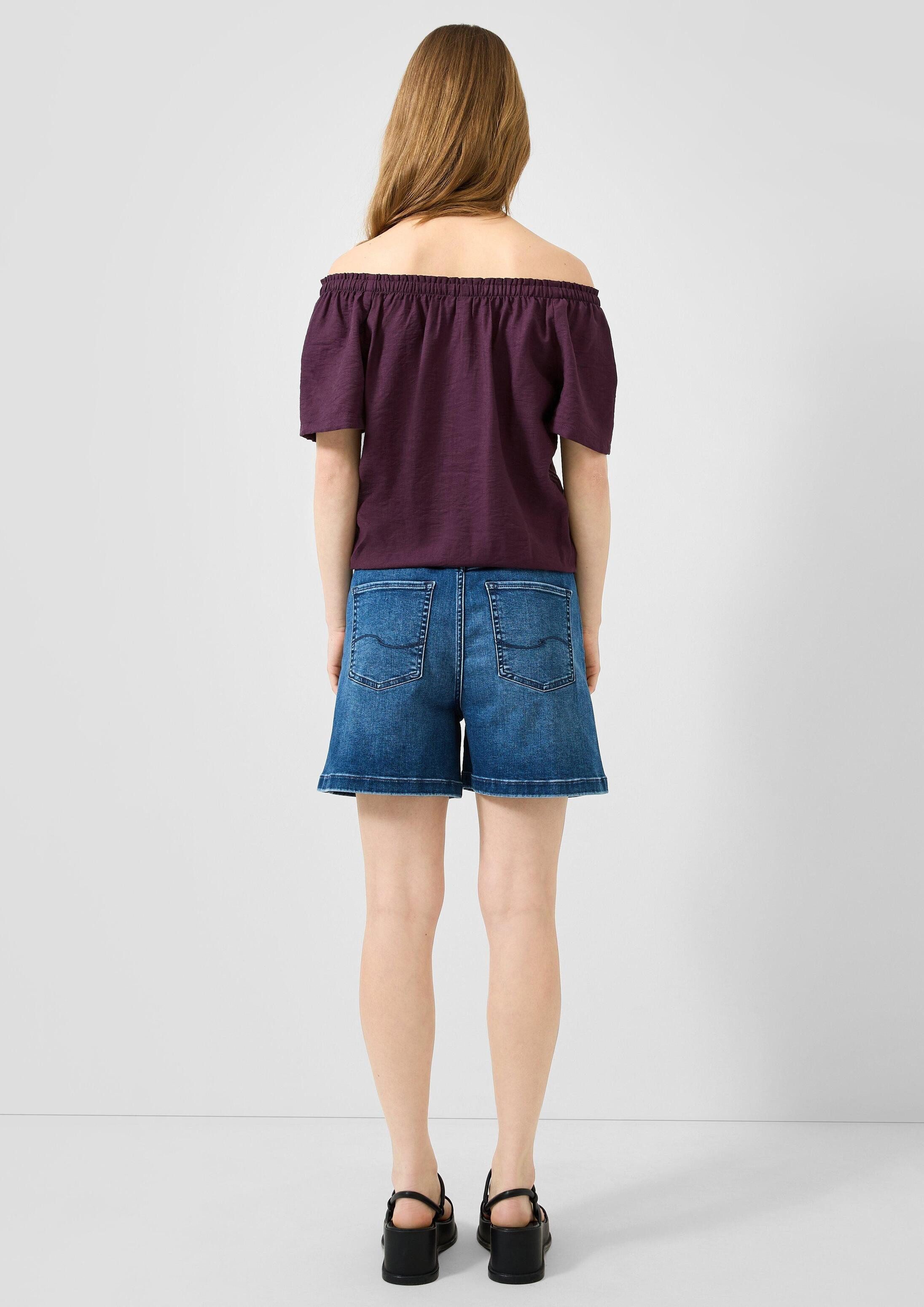 QS Kurzarmbluse Bluse Viskosemix-Bluse mit Carmenausschnitt