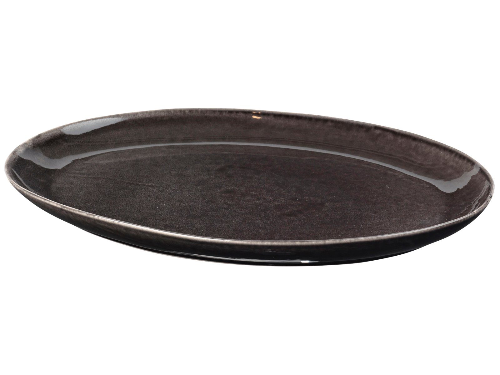 Broste Copenhagen Servierplatte NORDIC COAL Platte oval 35,5 cm, Steingut, (Platten)
