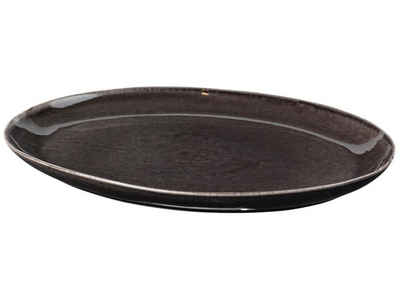 Broste Copenhagen Servierplatte NORDIC COAL Platte oval 35,5 cm, Steingut, (Platte)