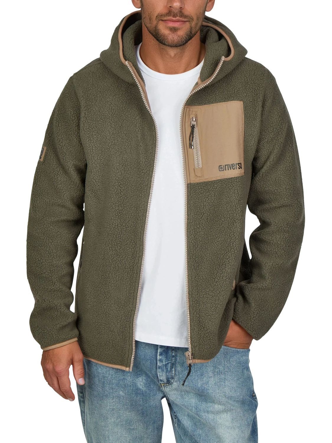 riverso Outdoorjacke Herren Fleecejacke RIVLennox Regular Fit Übergangsjacke mit Teddyfleece