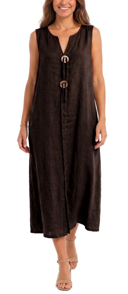 dy_mode Sommerkleid Damen Leinenkleid Luftiges Maxi Sommerkleid Strandkleid Damenkleid in Unifarbe, V-Ausschnitt, mit seitlichen Eingriffstaschen