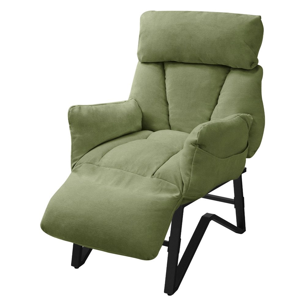 ML-DESIGN Loungesessel Wohnzimmersessel mit Armlehnen Fußablage Seitentaschen Lesesessel, Grün Sessel Fernsehsessel verstellbar Relaxsessel Leinen Ruhesessel
