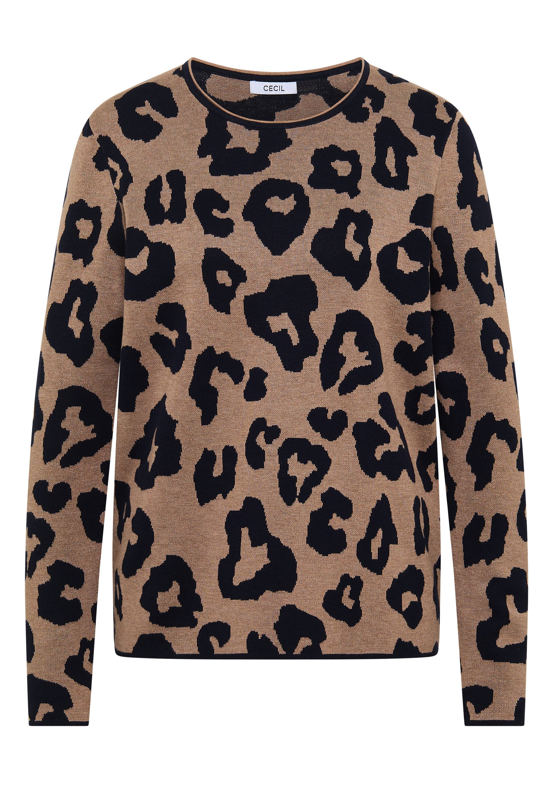 CECIL Strickpullover Animal-Print, Rundhals, mit Viskoseanteil