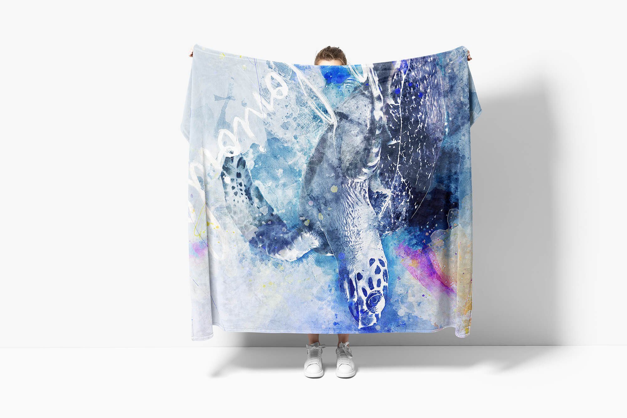 Strandhandtuch Tier Kunstvoll (1-St), Baumwolle-Polyester-Mix Serie Sea Handtücher Kuscheldecke Handtuch Sinus Turtle, SplashArt Saunatuch Handtuch Art