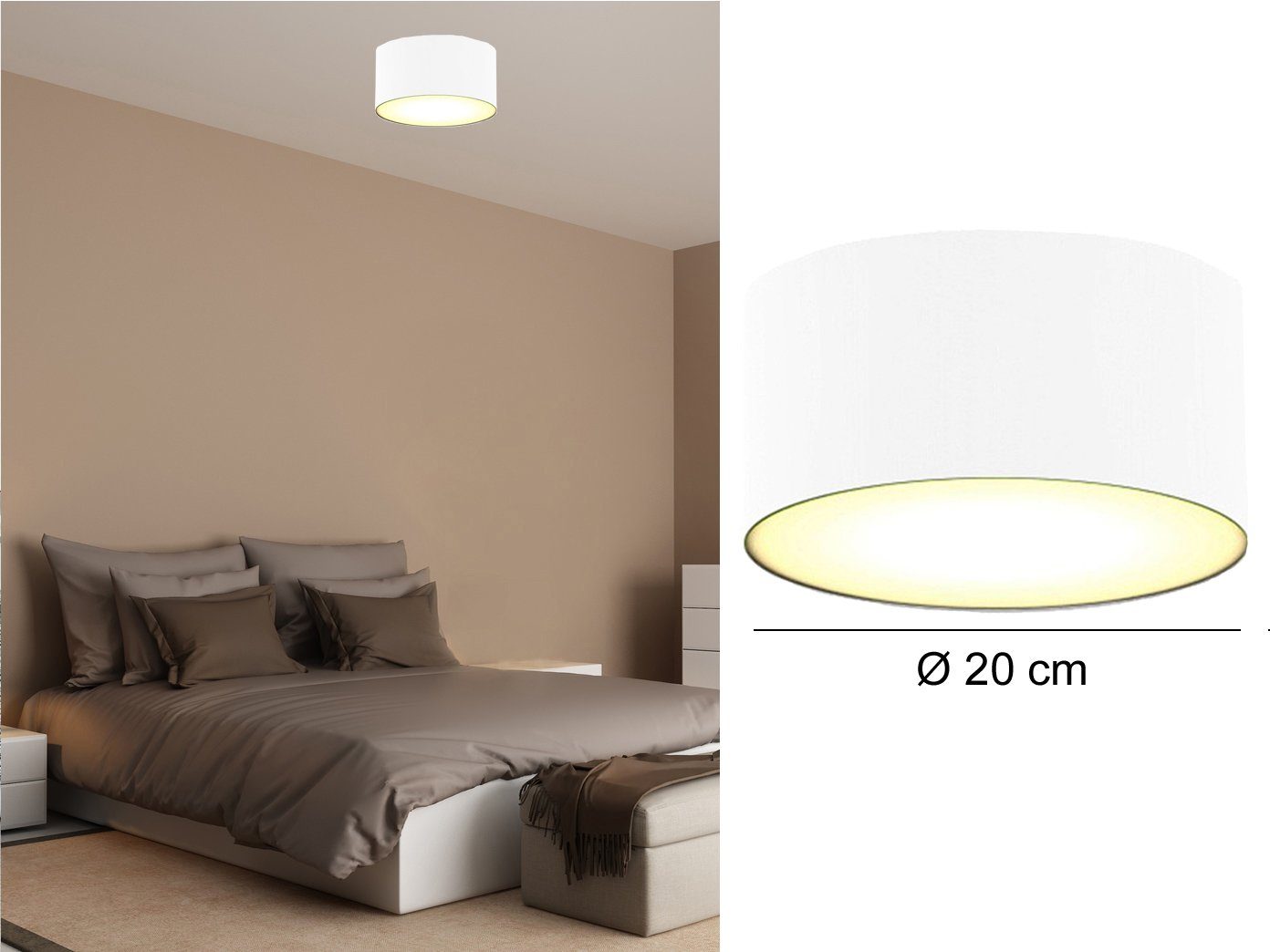 Deckenleuchte, für smartwares wechselbar, Lampen-schirm Ø Stoff Treppenhaus, LED mit Warmweiß, Weiß, LED Dimmfunktion, Design-klassiker 20cm