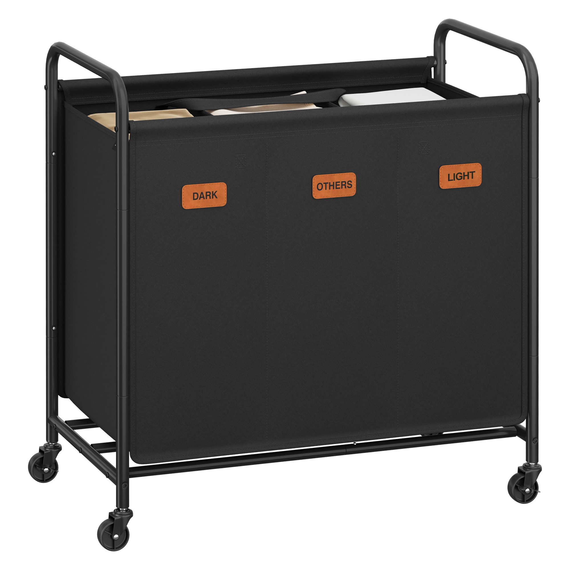 SONGMICS Wäschekorb, Wäschekorb mit Rollen, Wäschesammler 3 Fächer, 170 L W günstig online kaufen