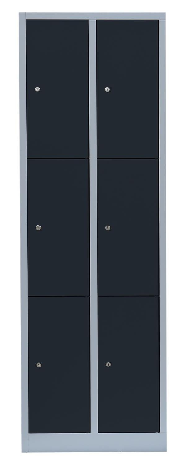 Steelboxx Fächerschrank Lüllmann® Schließfachschrank, 600 x 500 - montiert Lichtgrau/ 7016 Fächer, Komplett RAL RAL 6 Anthrazitgrau 1800 keine Korpus: (1-St) Lichtgrau x 2 erforderlich | Montage 7035 und Türen: Abteile, verschweißt mm