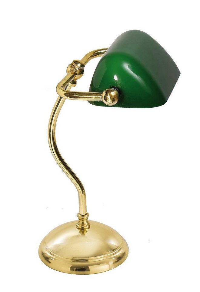 Bankerlampe Schreibtisch Leuchte Glasschirm Grün Messing Premium Zugschalter 