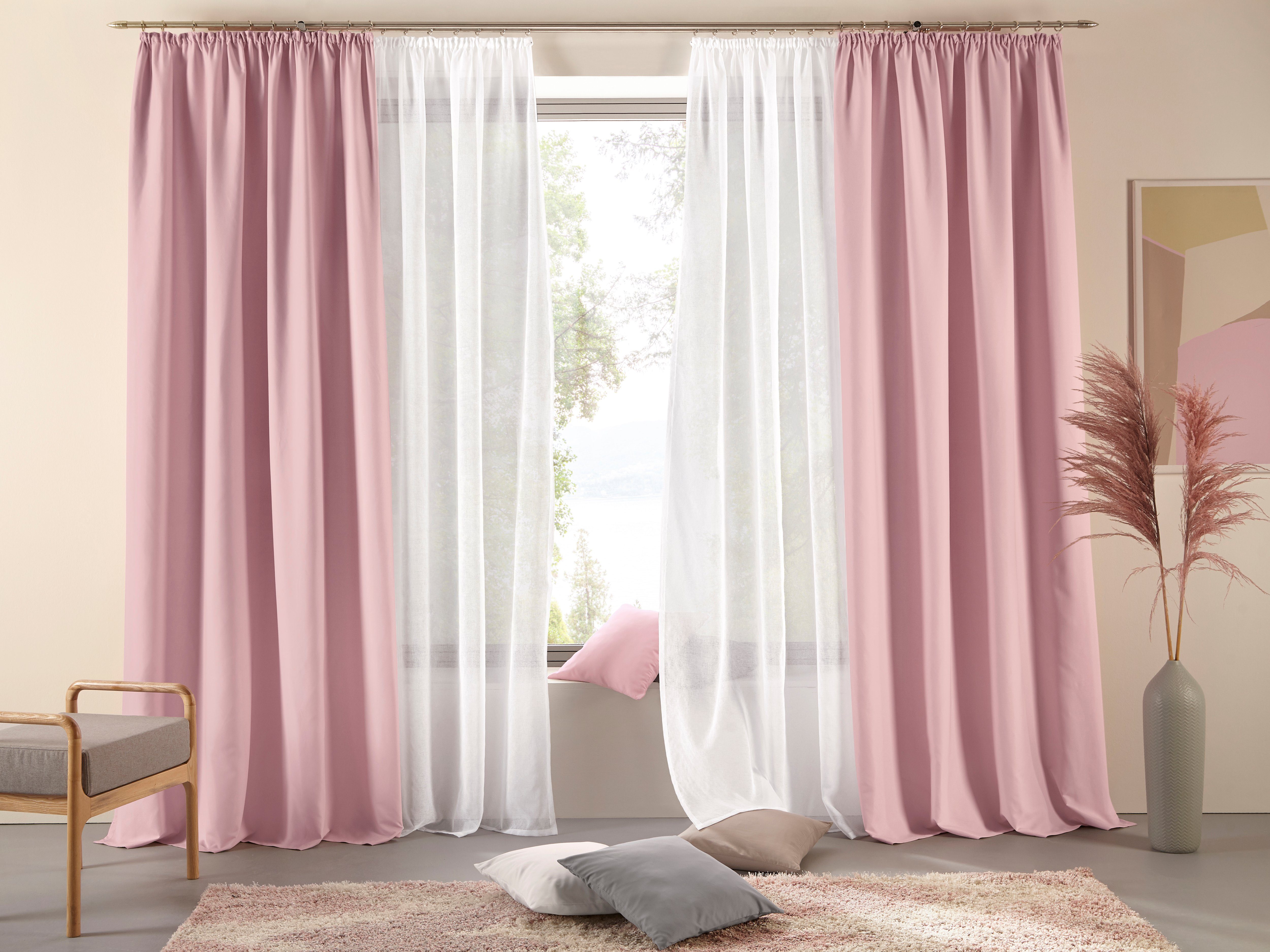 Home affaire Vorhang Parry, Kräuselband (2 St), blickdicht, Polyester, 2-er Set, blickdicht, monochrom, basic, einfarbig, Bestseller