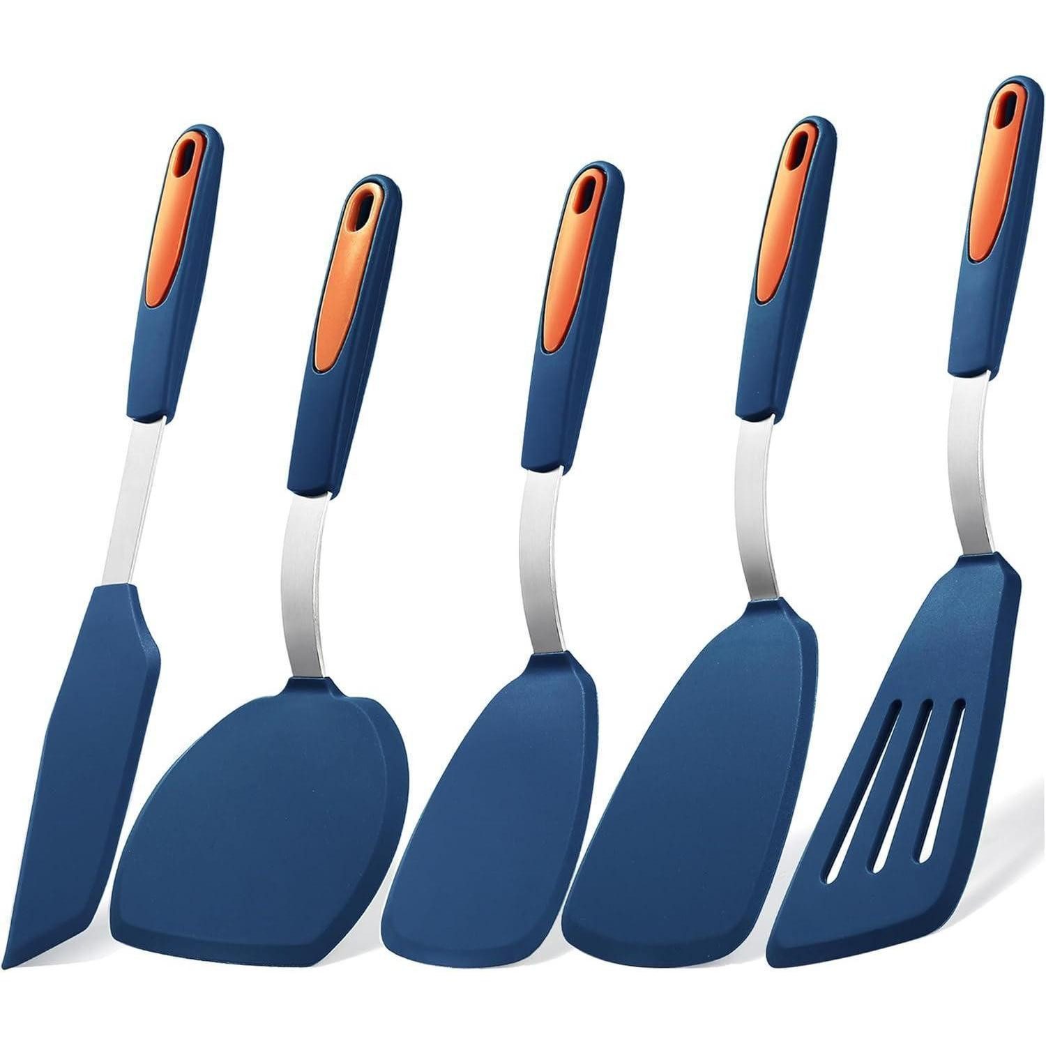 LuxusKollektion Kochbesteck-Set Silikonspatelset 5 Stück Wenderspatel Pfannenwender 5 Pieces Navy Blue