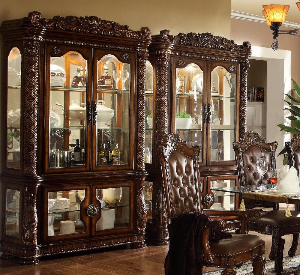 JVmoebel Vitrine Antiker Holzschrank im Barockstil mit Glasfront in Braun Made in Europa