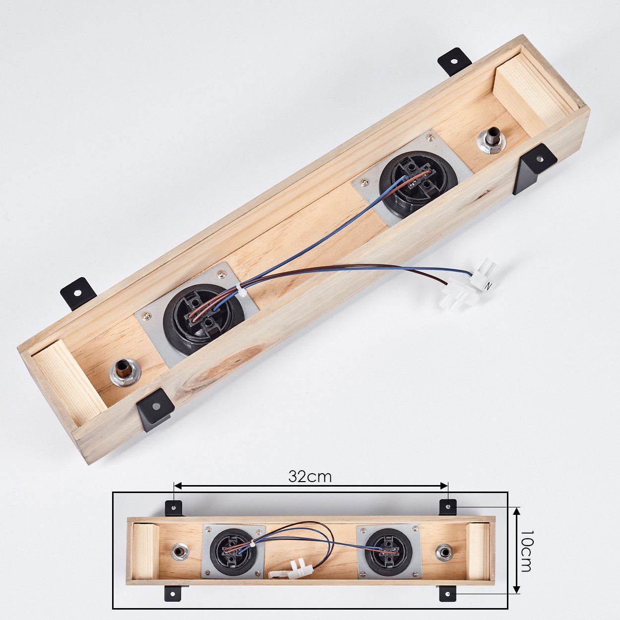 hofstein Deckenleuchte Deckenlampe aus Metall/Holz in Schwarz/Natur, ohne Leuchtmittel, im skandinavischen Design mit Holzbalken, 2 x E27, ohne Leuchtmittel