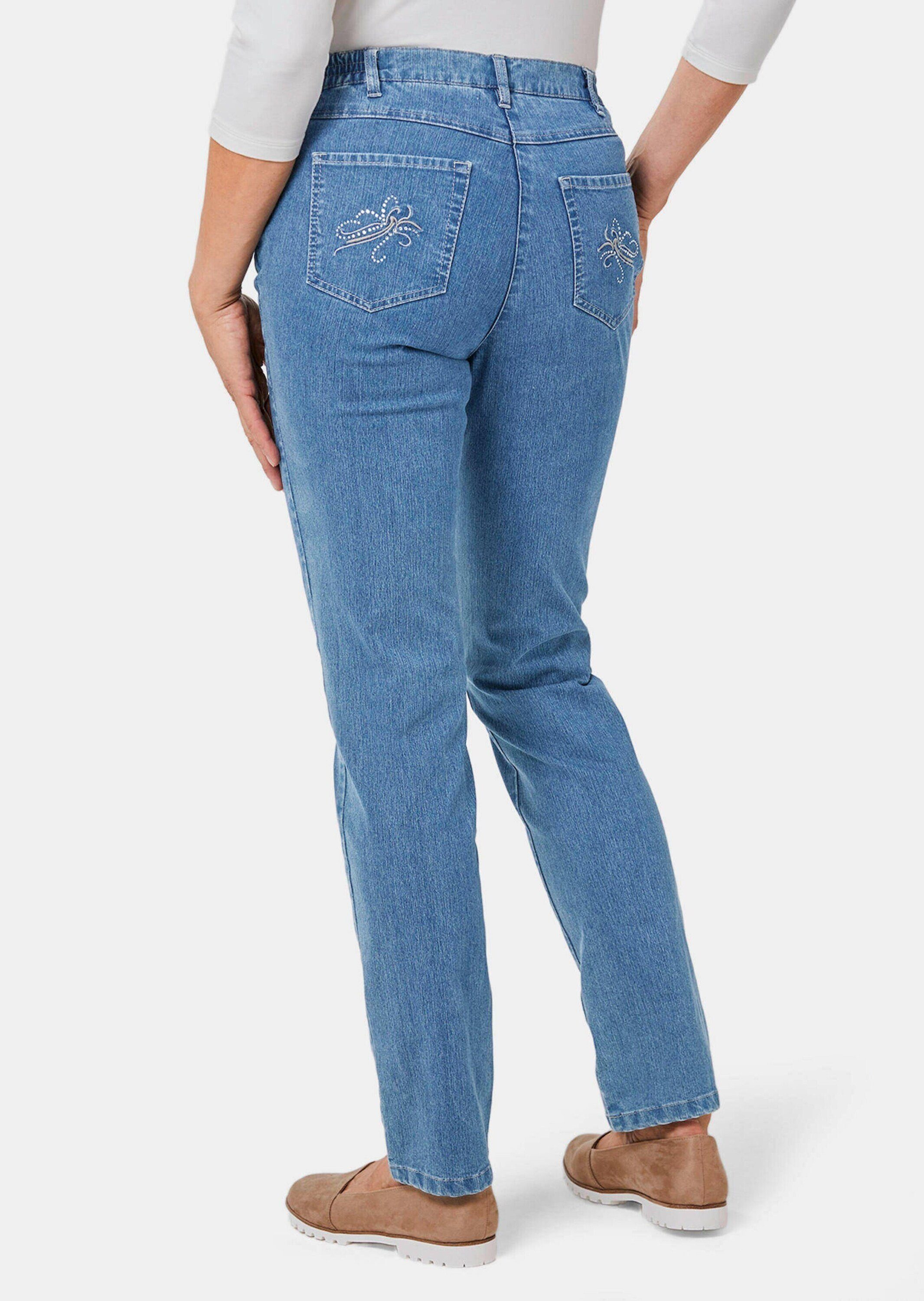 GOLDNER Bequeme Jeans Kurzgröße: Denimhose mit Stretchkomfort Baumwollhose im 5-Pocket-Stil mit elastischem Bund und Knöchellänge