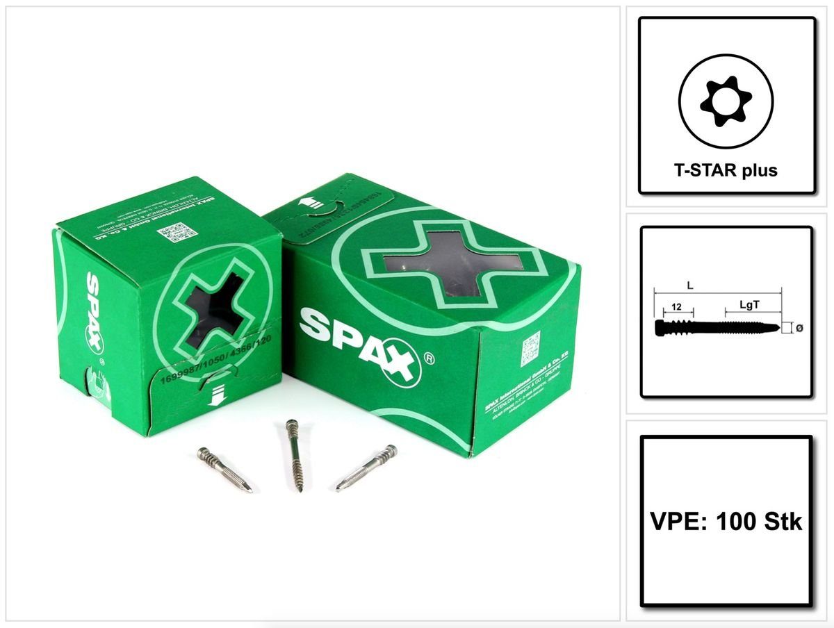 SPAX Schraube Terrassenschraube Alu 5,0 x 44 mm Edelstahl A2 (0557000500443) 100