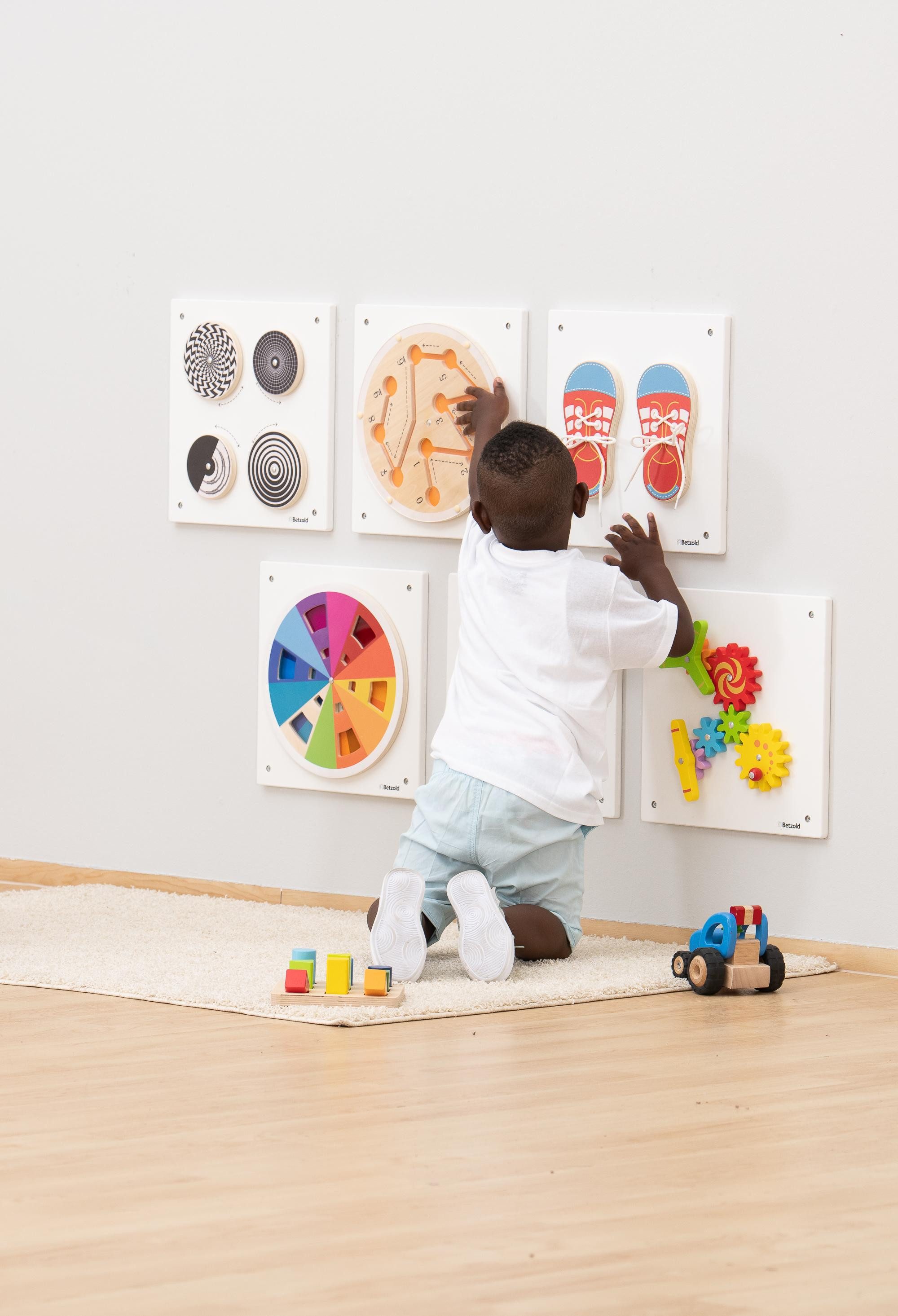 Betzold Motorikbrett Kinder-Wandelemente Set 2 - Motorik-Wandspiel 6er-Set