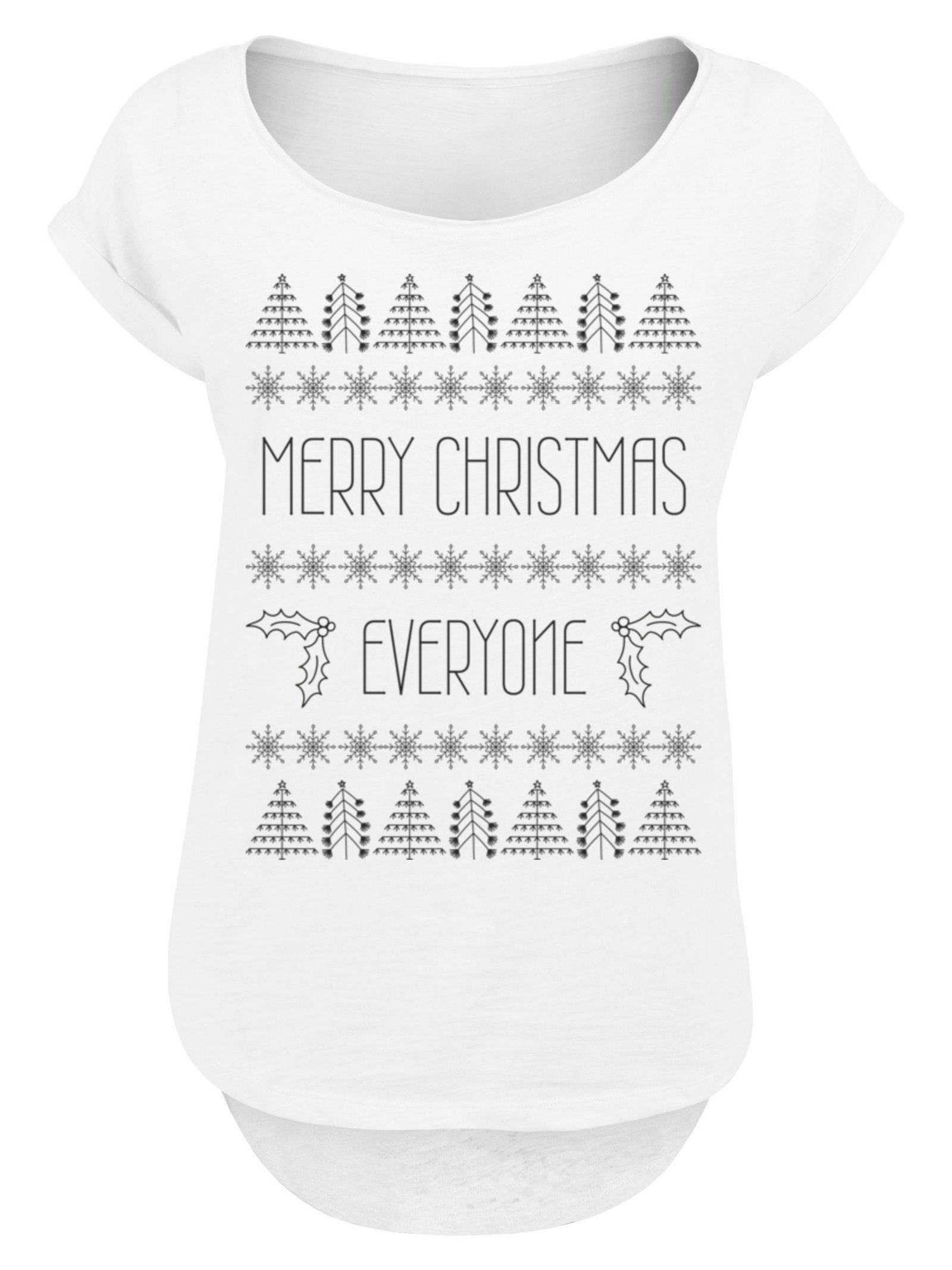 lang Hinten T-Shirt Damen Print, geschnittenes Christmas T-Shirt Merry F4NT4STIC Everyone extra Weihnachten