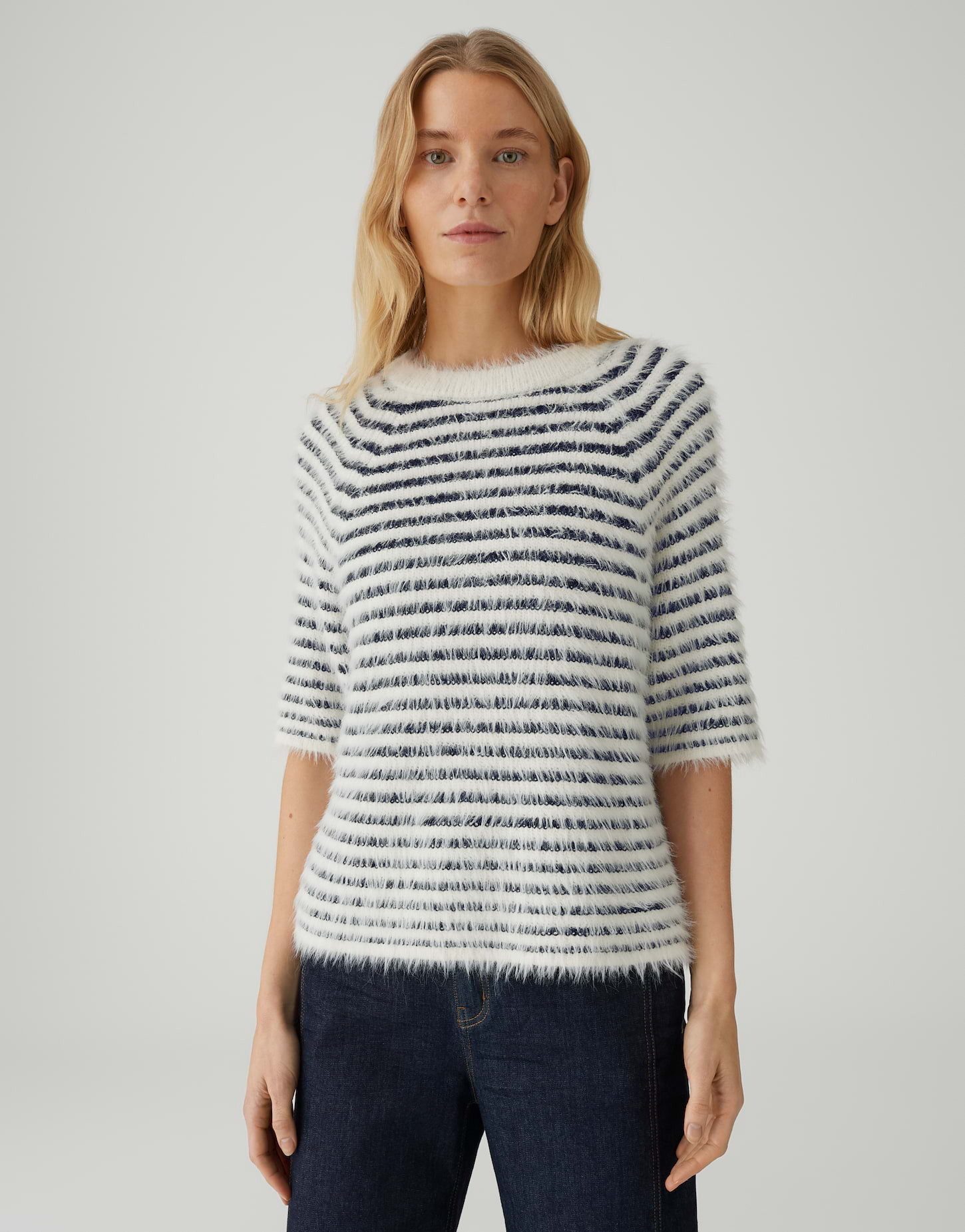 OPUS Kurzarmpullover PAIRY mit Streifenmuster Lockere Passform, gerader Sch günstig online kaufen