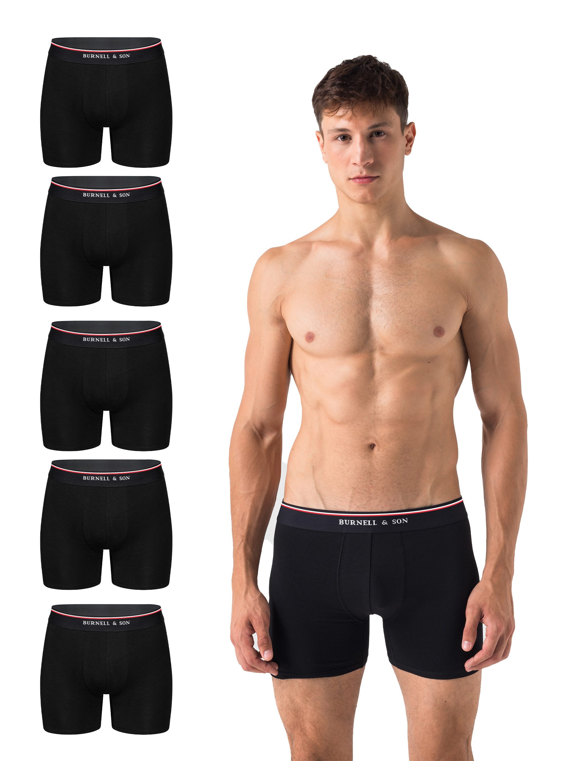 Burnell & Son Boxershorts Unterhosen aus Baumwolle für Herren Männer (Packung, Set, Spar-Pack, Spar-Packung, Spar-Set, 5-St., 5er-Pack) mit Komfortbund