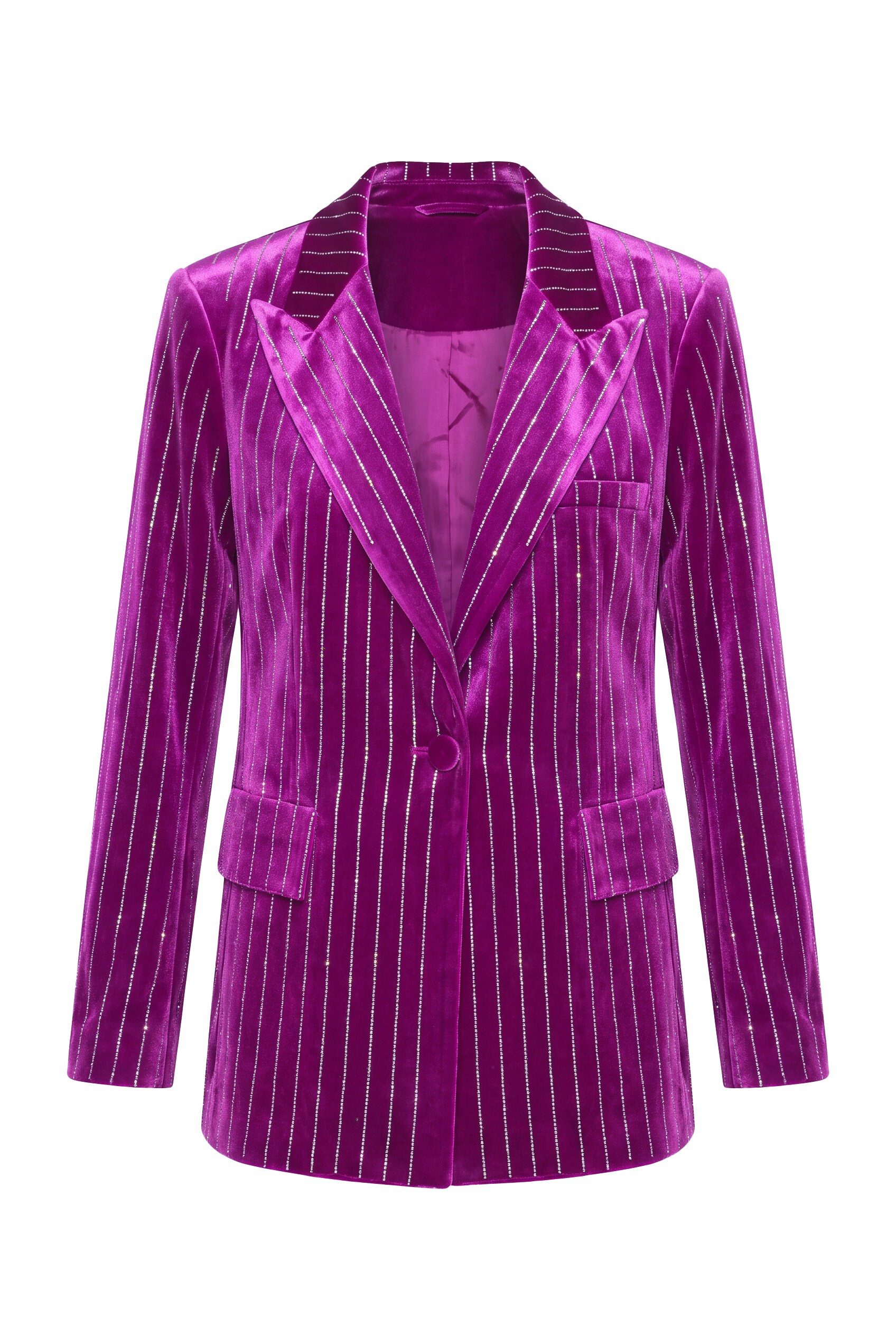 Ulla Popken Blusenblazer Samtblazer Tailored Fit Glitzersteinchen