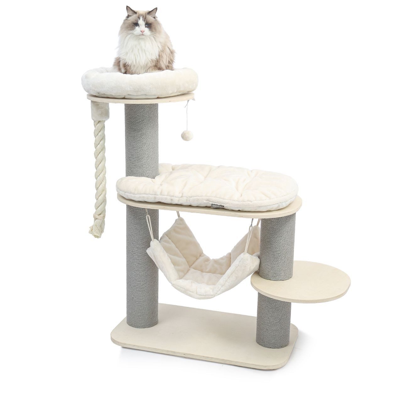Canadian Cat Company Kratzbaum Vale 114 cm, kompakt mit Hängematte, Kratzsäulen Ø15 cm mit Papierseil, Kuschelbett