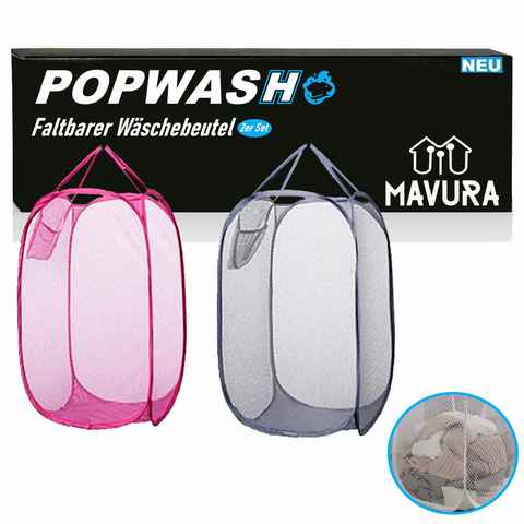 MAVURA Wäschekorb POPWASH Faltbarer Wäschekorb Pop Up Mesh Wäschewanne Faltbar Wäschebox (Wäschetonne Wäschebeutel Wäschesack Wäschesammler Wäsche), Tonne Sack Box Beutel Wanne Korb [2er Set / Farbe zufällig]