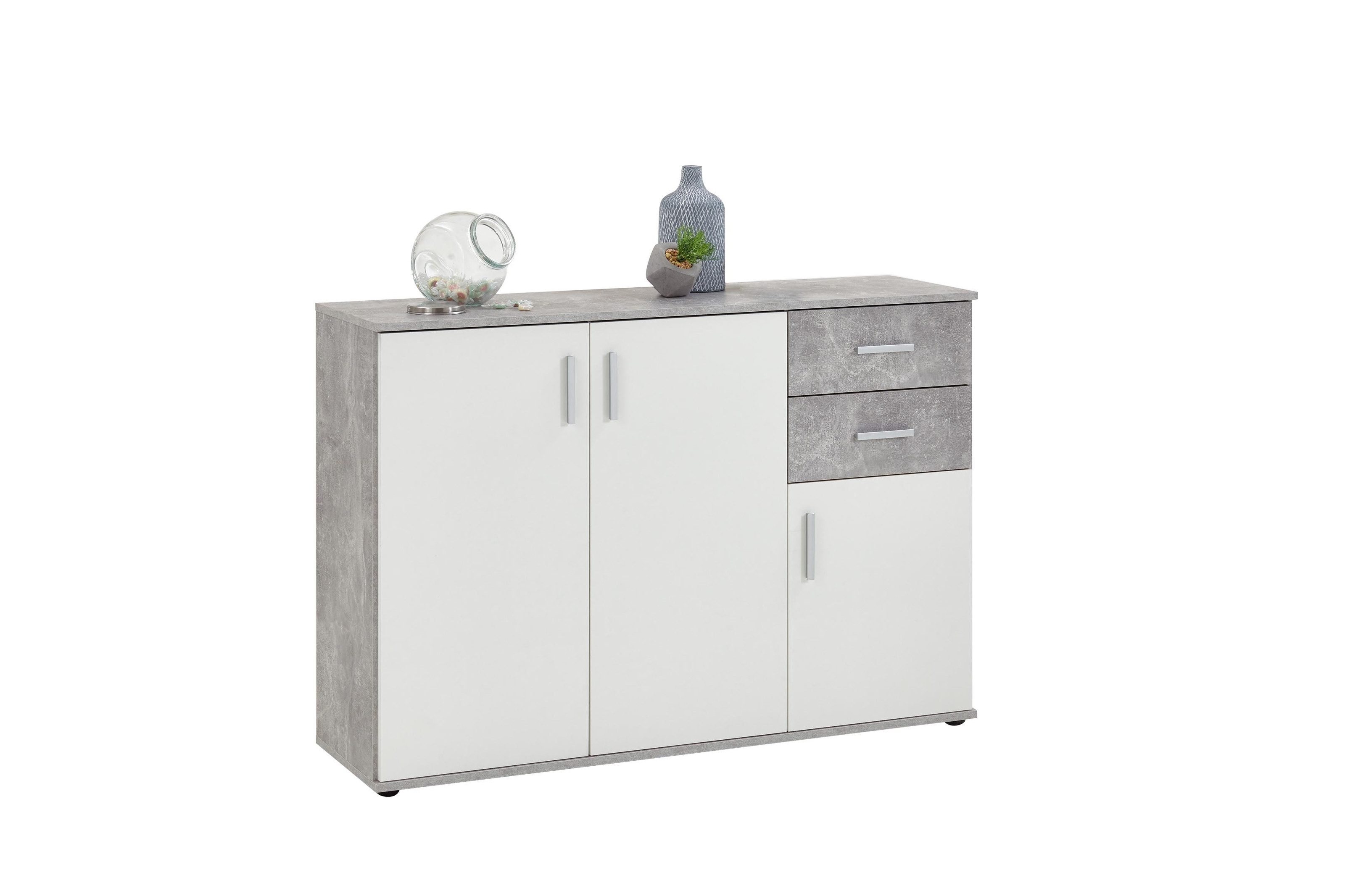 PREISBRECHER Schubkastenkommode ALBI 2, in Beton LA-weiß - 120,5x83x35cm (BxHxT)