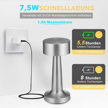 LETGOSPT LED Tischleuchte LED Tischlampe kabellos Akku Tischleuchte Touchfunktion Metall Dimmbar, LED fest integriert, Warmweiß, Naturweiß, Kaltweiß, Tischlampe Kabellos, 3 Lichtfarben, Schreibtischlampe, Tischleuchte