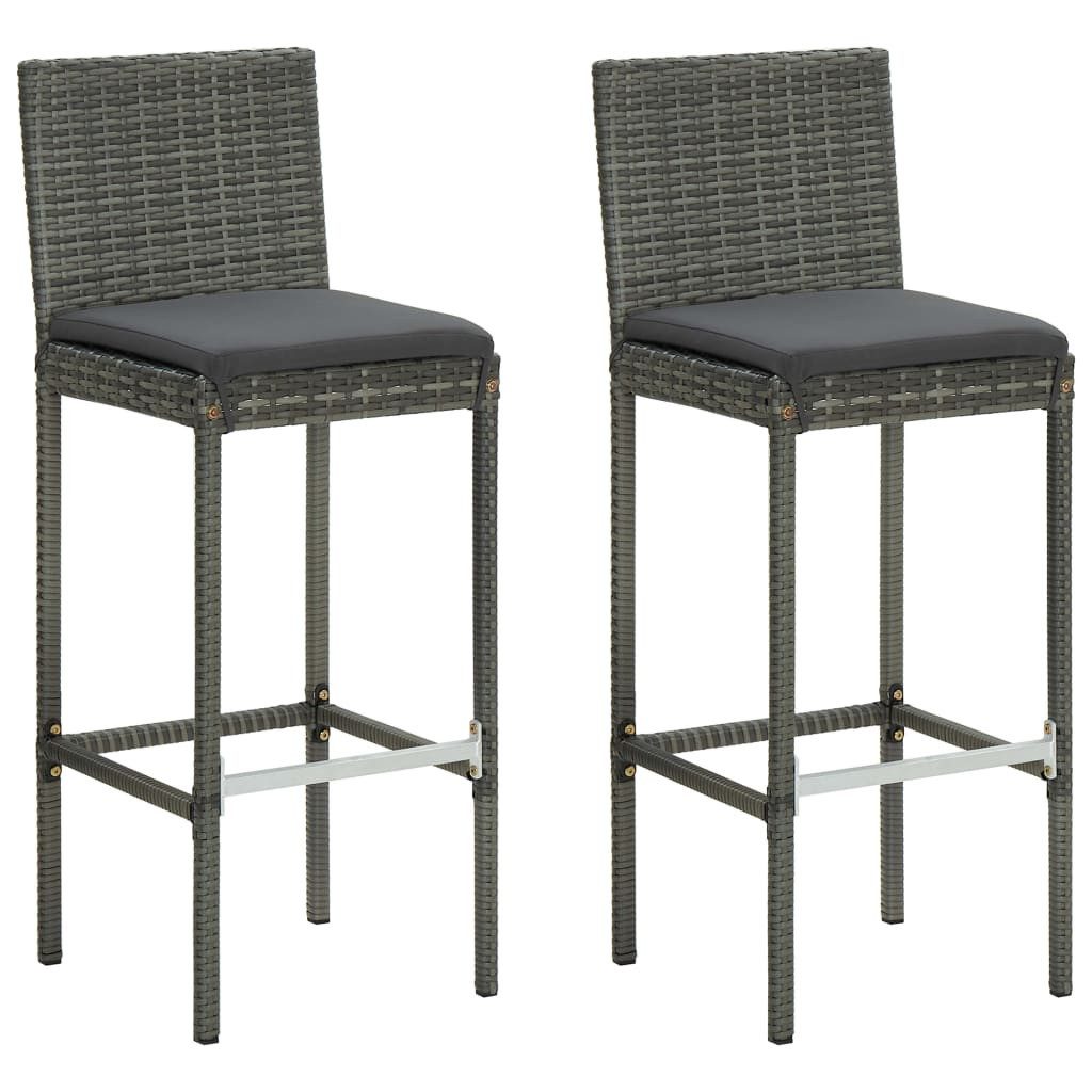 Gartenstuhl Garten-Barhocker mit Kissen 2 Stk Grau Polyrattan