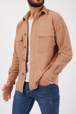 Egomaxx Langarmhemd Flanell Hemd Shacket Einfarbiges Langarm Freizeithemd (1-tlg) 3952 in Beige