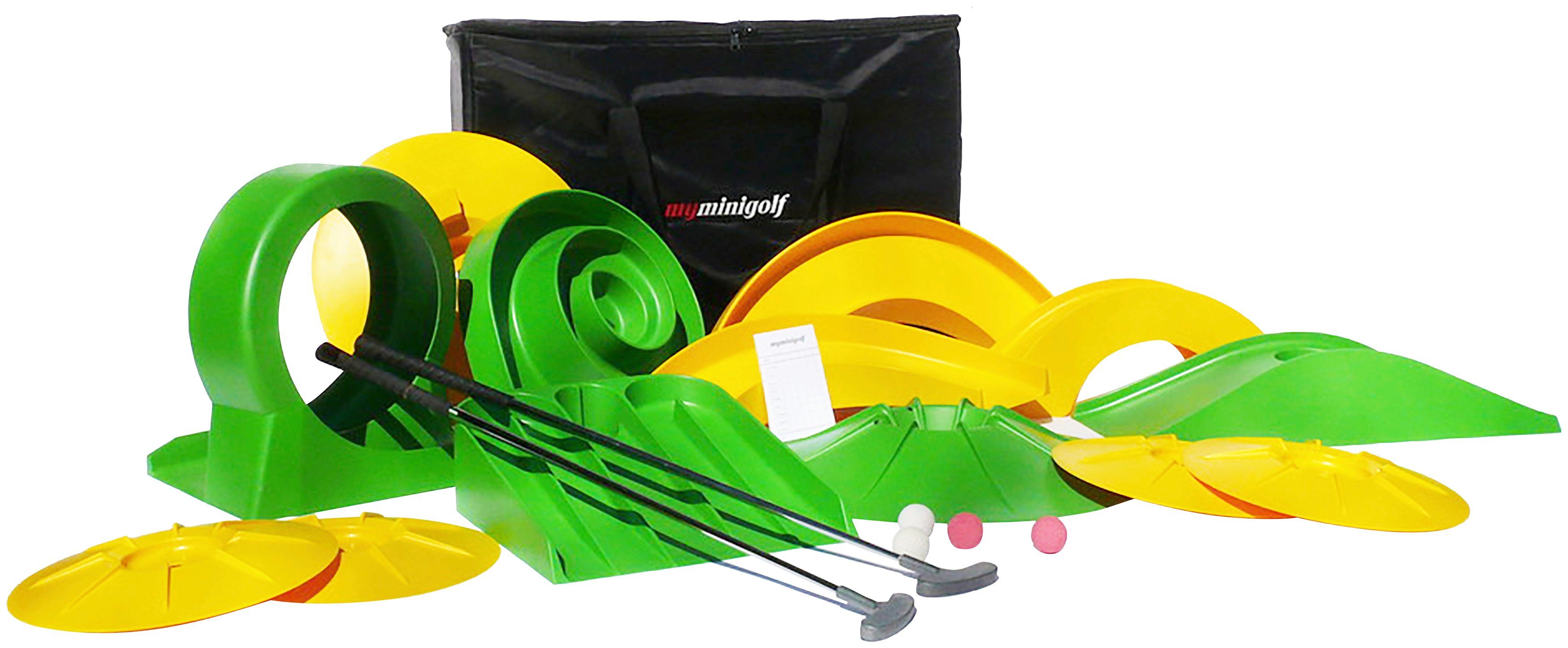 myminigolf Minigolf-Set professional, (21-tlg), Aus ABS Kunststoff, Bälle  aus Dinch PVC und Schläger aus Stahl