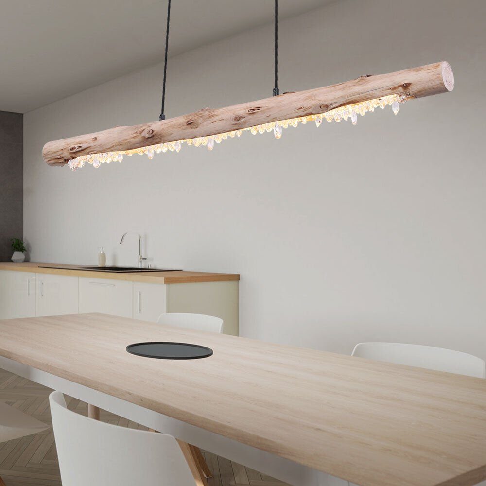 Globo LED LED-Leuchtmittel Holz Warmweiß, verbaut, Decken Holzbalken fest Pendelleuchte, mit Kristalldekor Hängeleuchte aus
