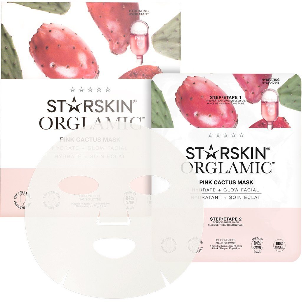 STARSKIN® Tuchmaske Orglamic™ Pink Cactus Set, 2-tlg., Gesichtsmaske mit Bio-Cellulose 2er-Pack für seidige Geschmeidigkeit