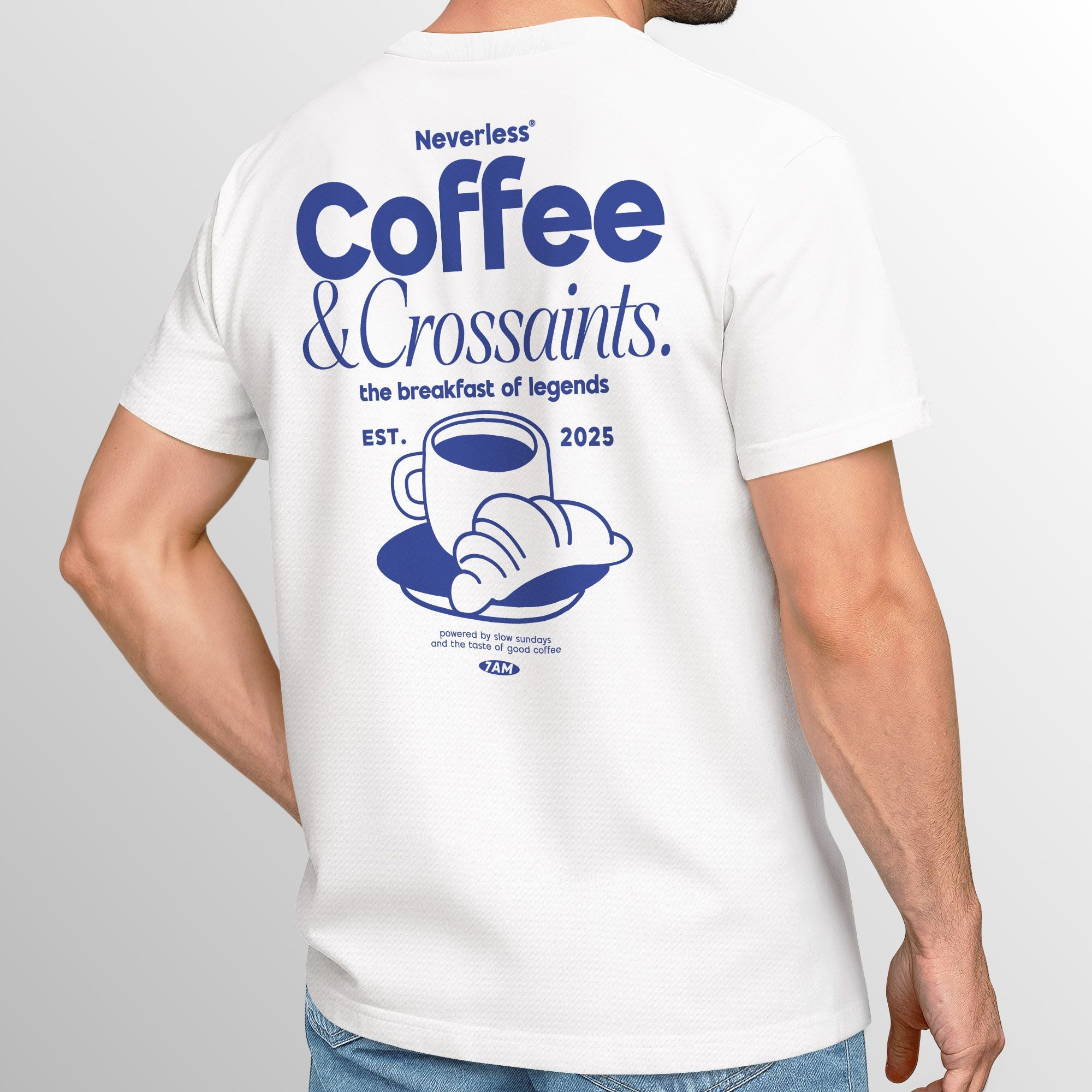 Neverless Print-Shirt Herren T-Shirt Backprint Grafikshirt Rückendruck Coffee Croissant mit Print