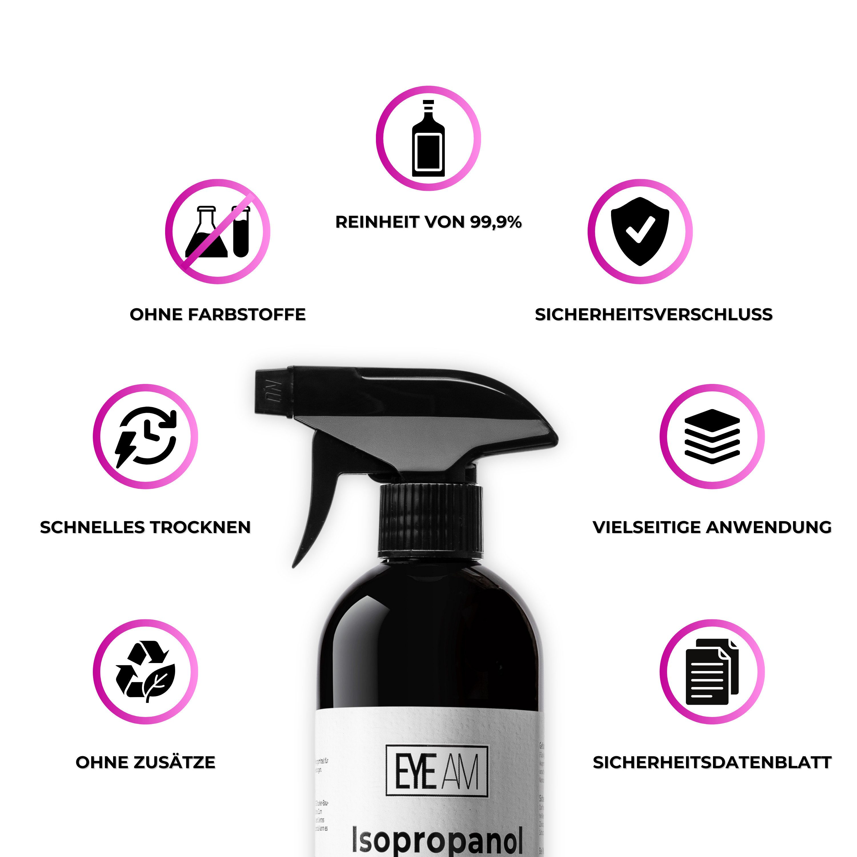 EyeAm Isopropanol IPA 99,9%, Effektives Reinigungsmittel für 3D Drucker, Reinigungsalkohol (Inkl. Sprühaufsatz)