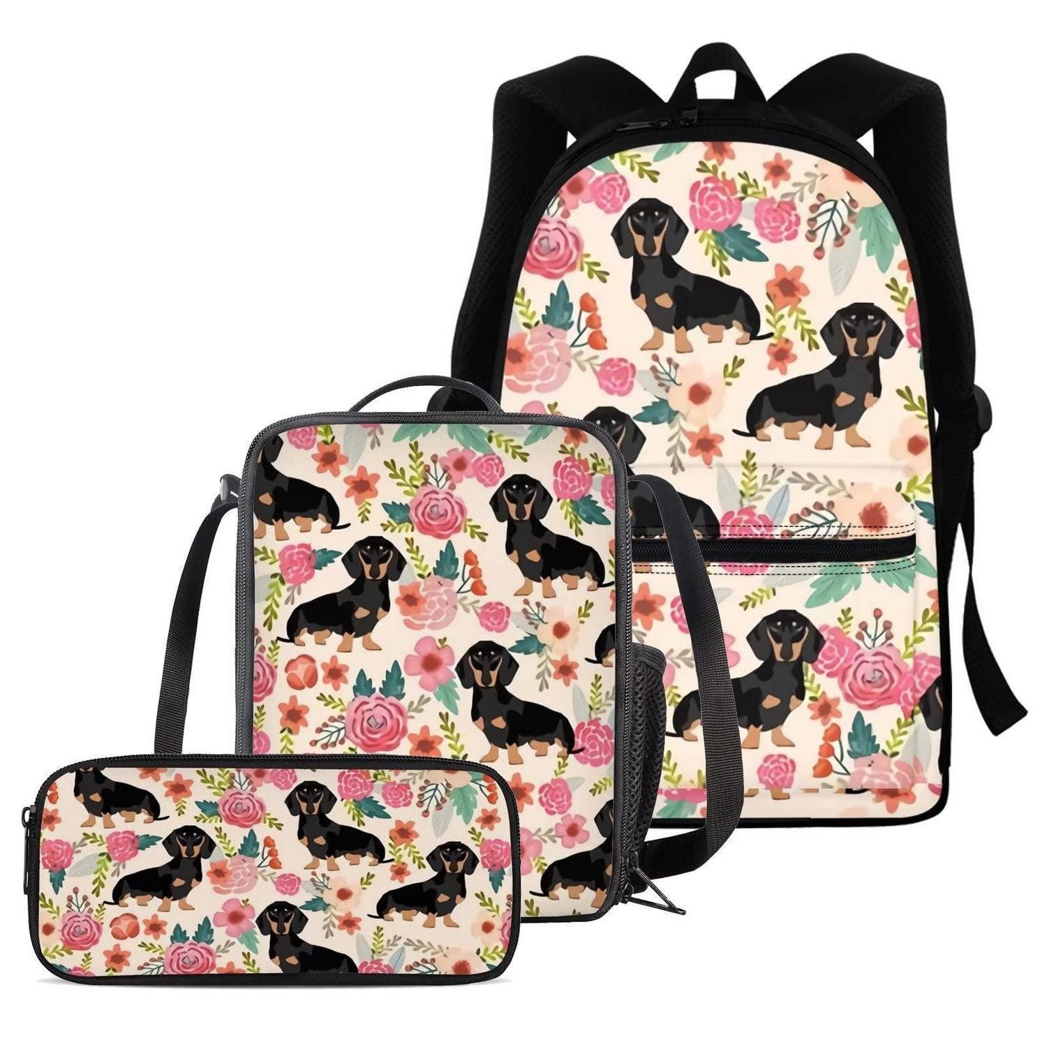 LuxusKollektion Schulranzen 3-tlg. Schultaschen-Set Kinder Mädchen mit Federmäppchen Lunchbag