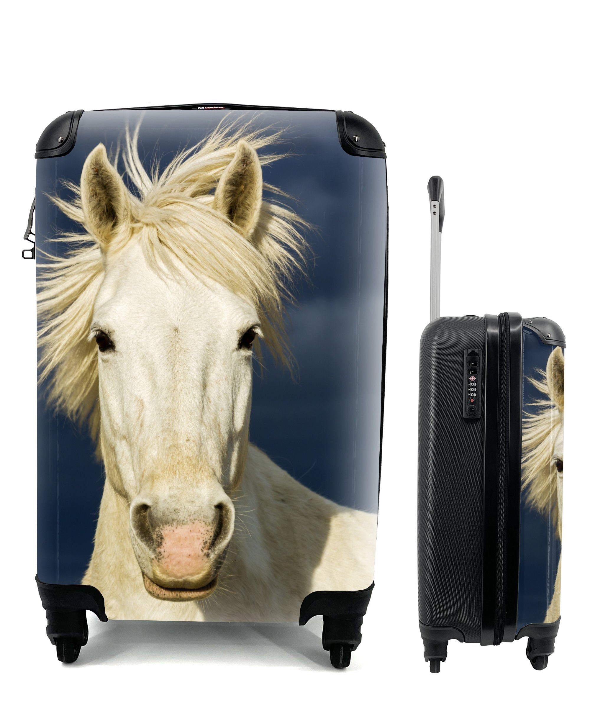 Handgepäck der Reisetasche 4 Reisekoffer Ferien, rollen, MuchoWow Rollen, für in Pferd Camargue, mit Handgepäckkoffer Trolley,