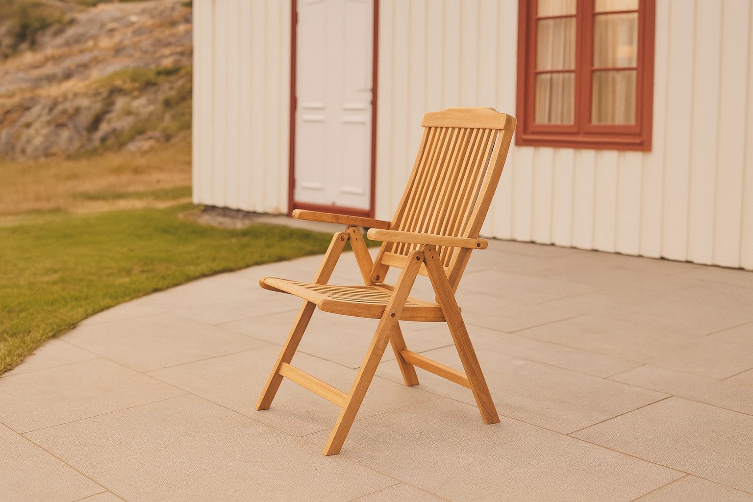 SAM® Gartenstuhl Aruba1, Teakholz massiv, verstellbarer Hochlehner, natürliche Holzmaserung