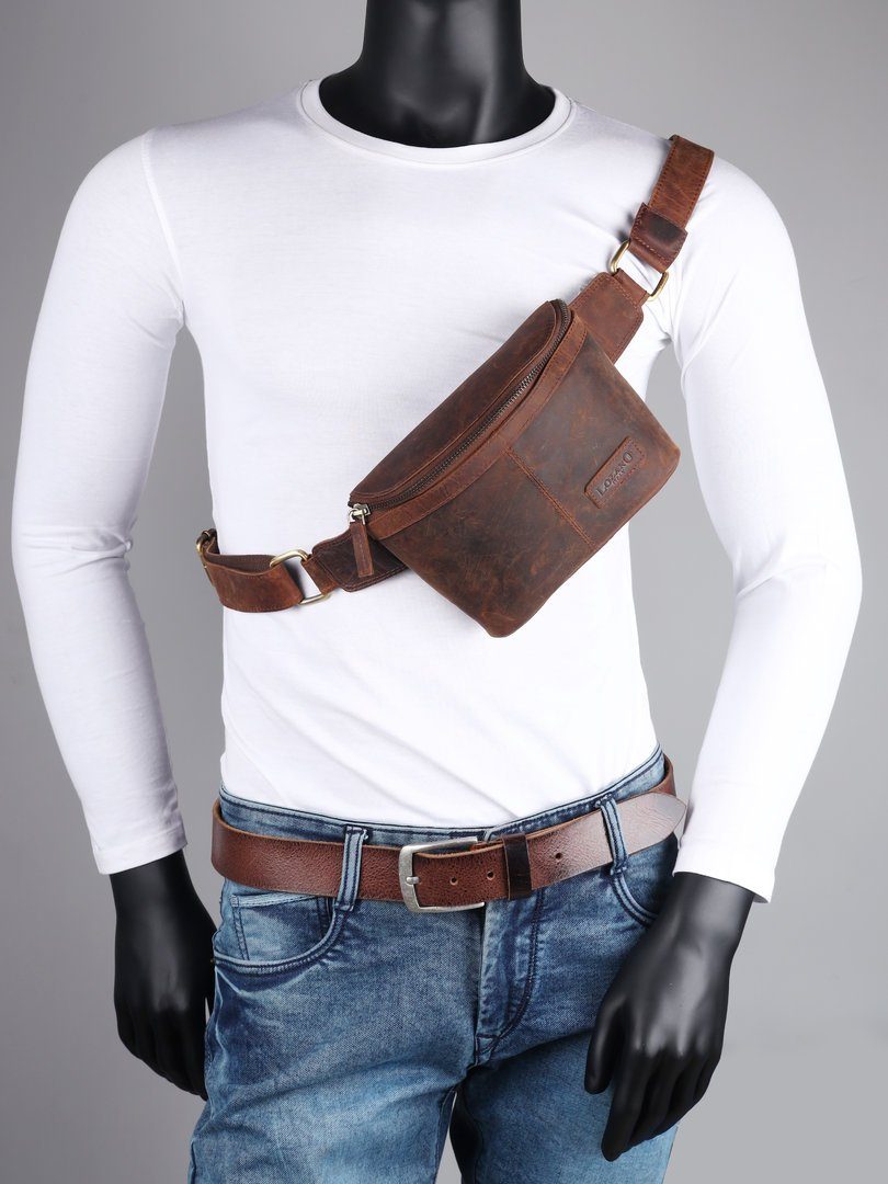 Qivee Bauchtasche LZ-2002-A Bauchtasche Hüfttasche Gürteltasche Tracking (Set, 1-tlg., Bauchtasche), echt Leder