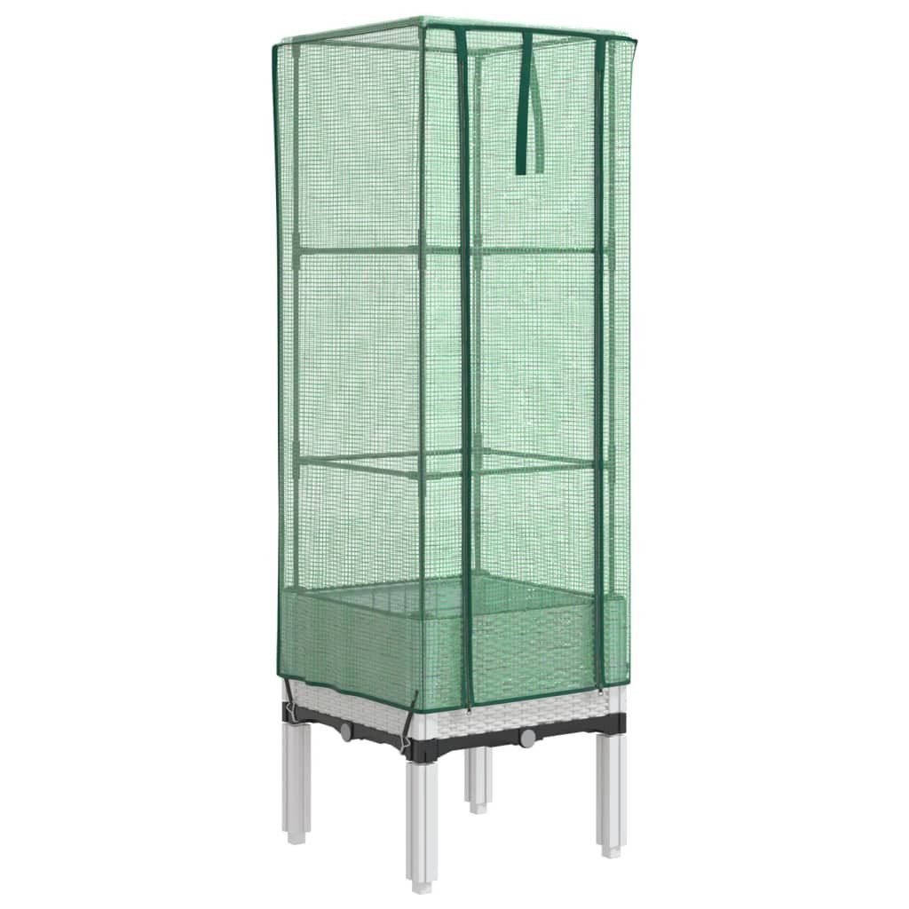 vidaXL Hochbeet Hochbeet mit Gewächshaus-Aufsatz Rattan-Optik 40x40x140 cm (1 St)
