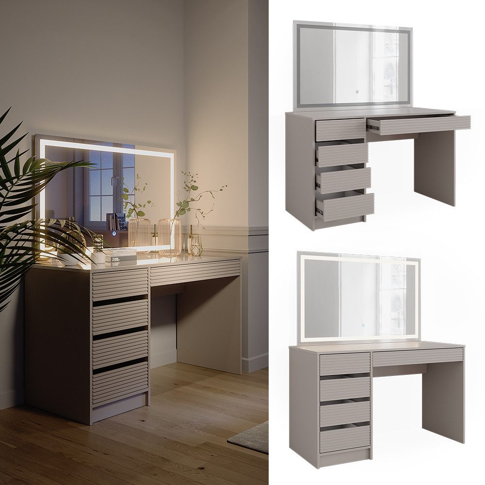 Vicco Schminktisch Sherry, Cashmere, 120 cm mit LED-Spiegel (2-St)