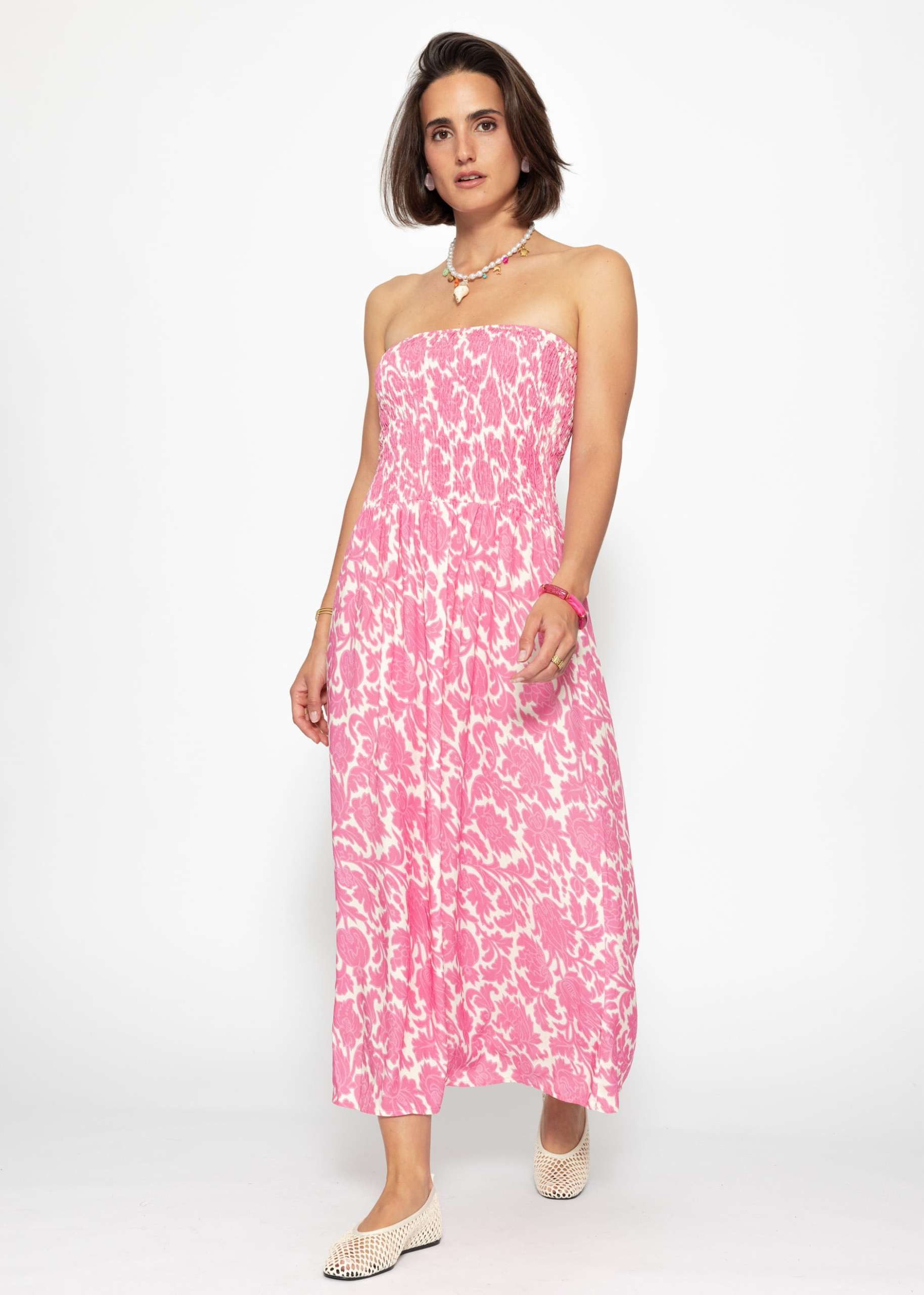 SASSYCLASSY Minikleid Gesmoktes Bandeau-Kleid mit Print Damen trägerloses M günstig online kaufen