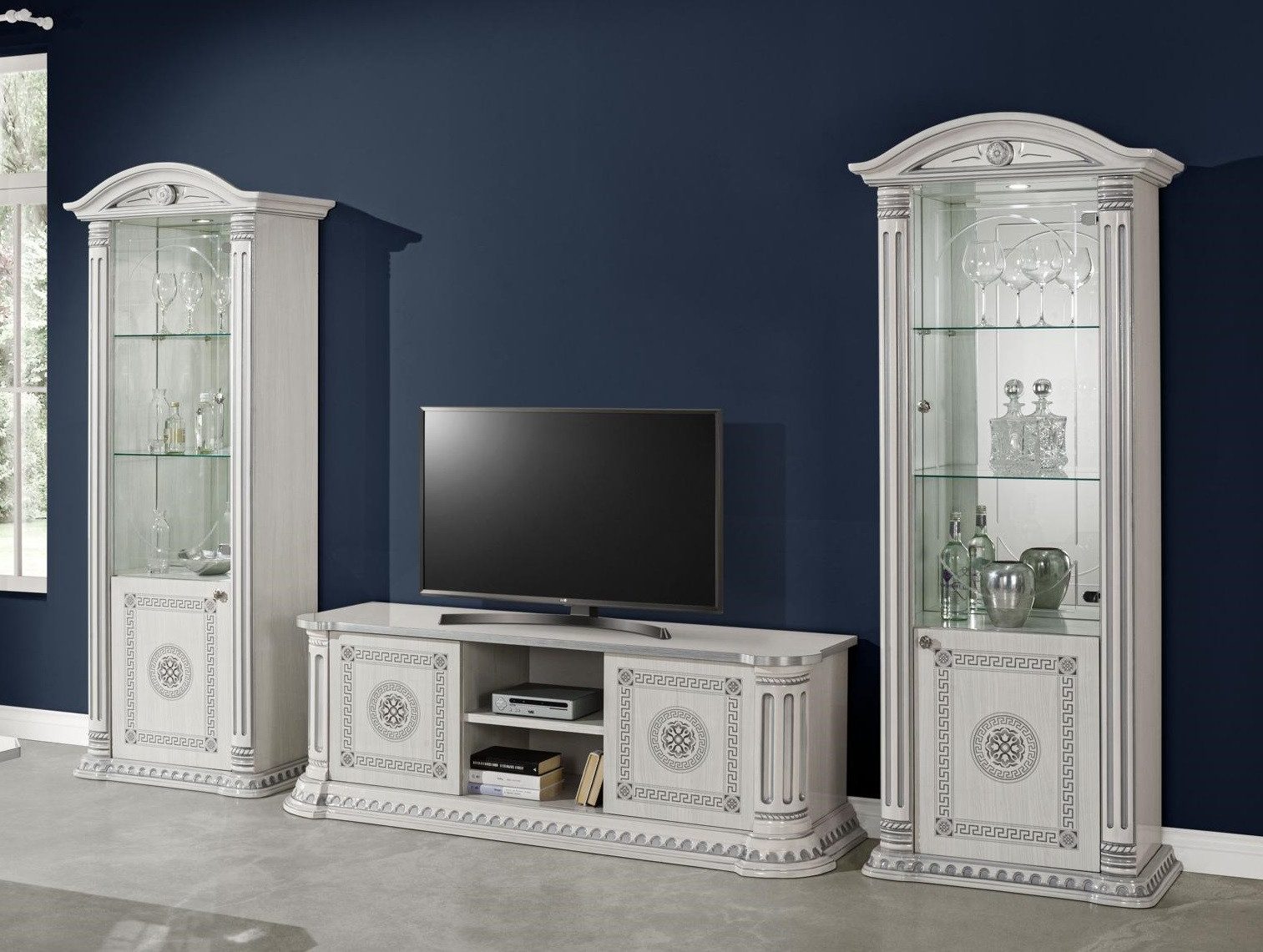Wohnzimmer-Set Holz RTV Vitrine mit TV Sideboard und Lowboard in modernem Design