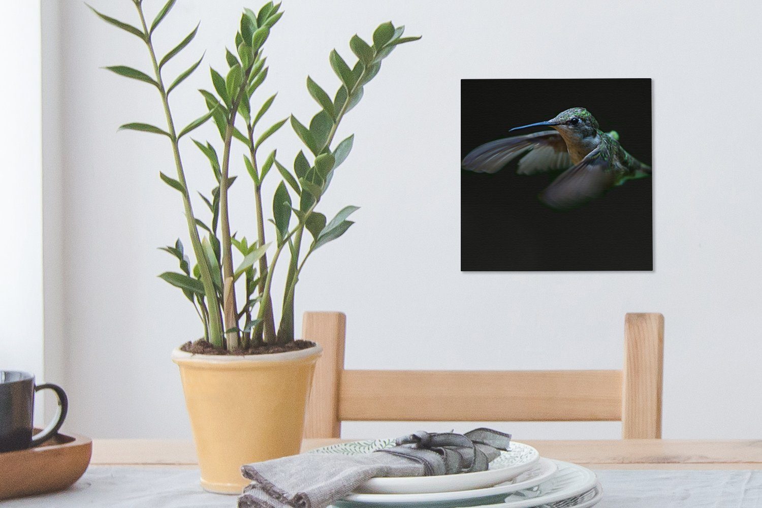 Kolibri Federn für Schwarz, St), - OneMillionCanvasses® (1 - Wohnzimmer Leinwandbild Bilder Leinwand Schlafzimmer
