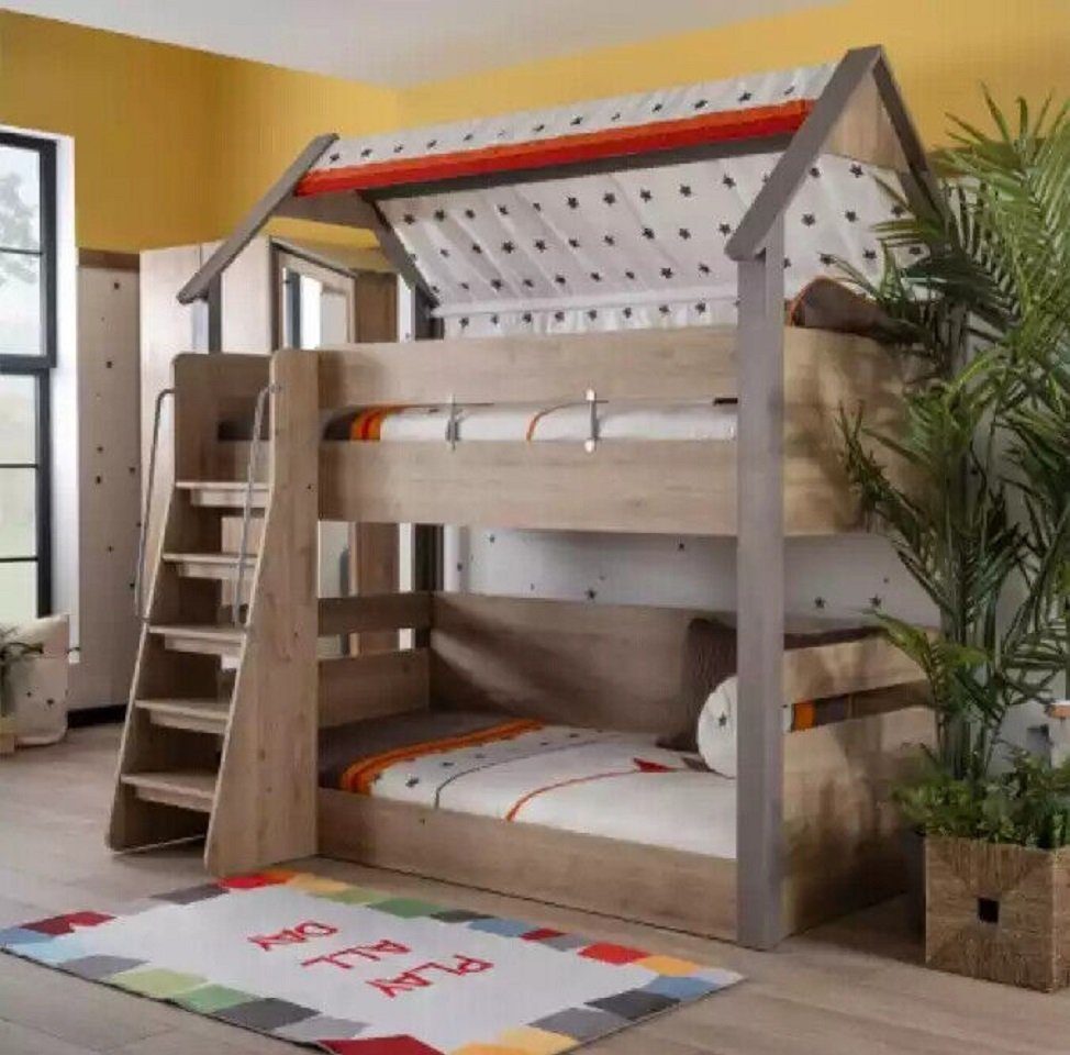 JVmoebel Etagenbett Holz Etagenbett Kinderbtt Bett Bettrahmen Kinderzimmer Braun Design (1-St., Etagenbett), Made in Europe