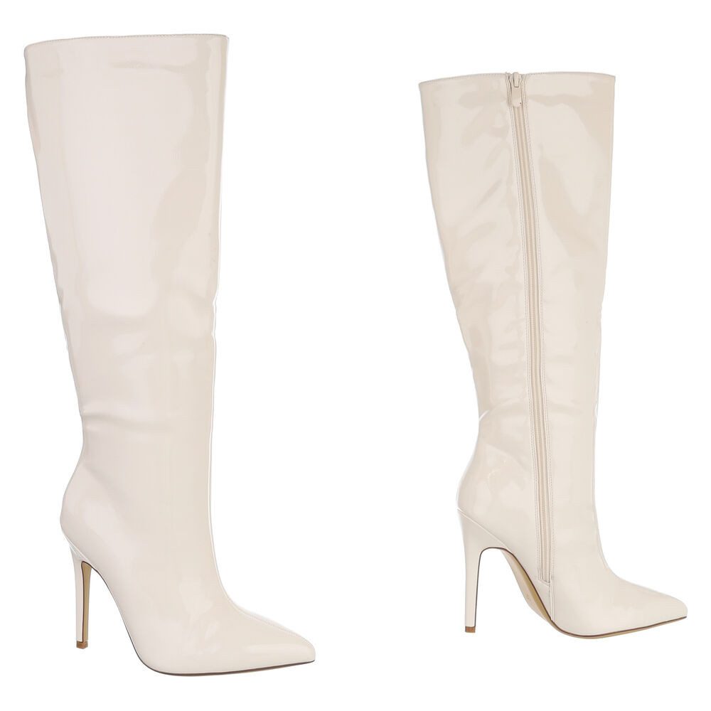 Ital-Design Kniehohe High Heels mit elegantem Design für besondere Anlässe High-Heel-Stiefel (90851799) Pfennig-/Stilettoabsatz Stiefel in Creme