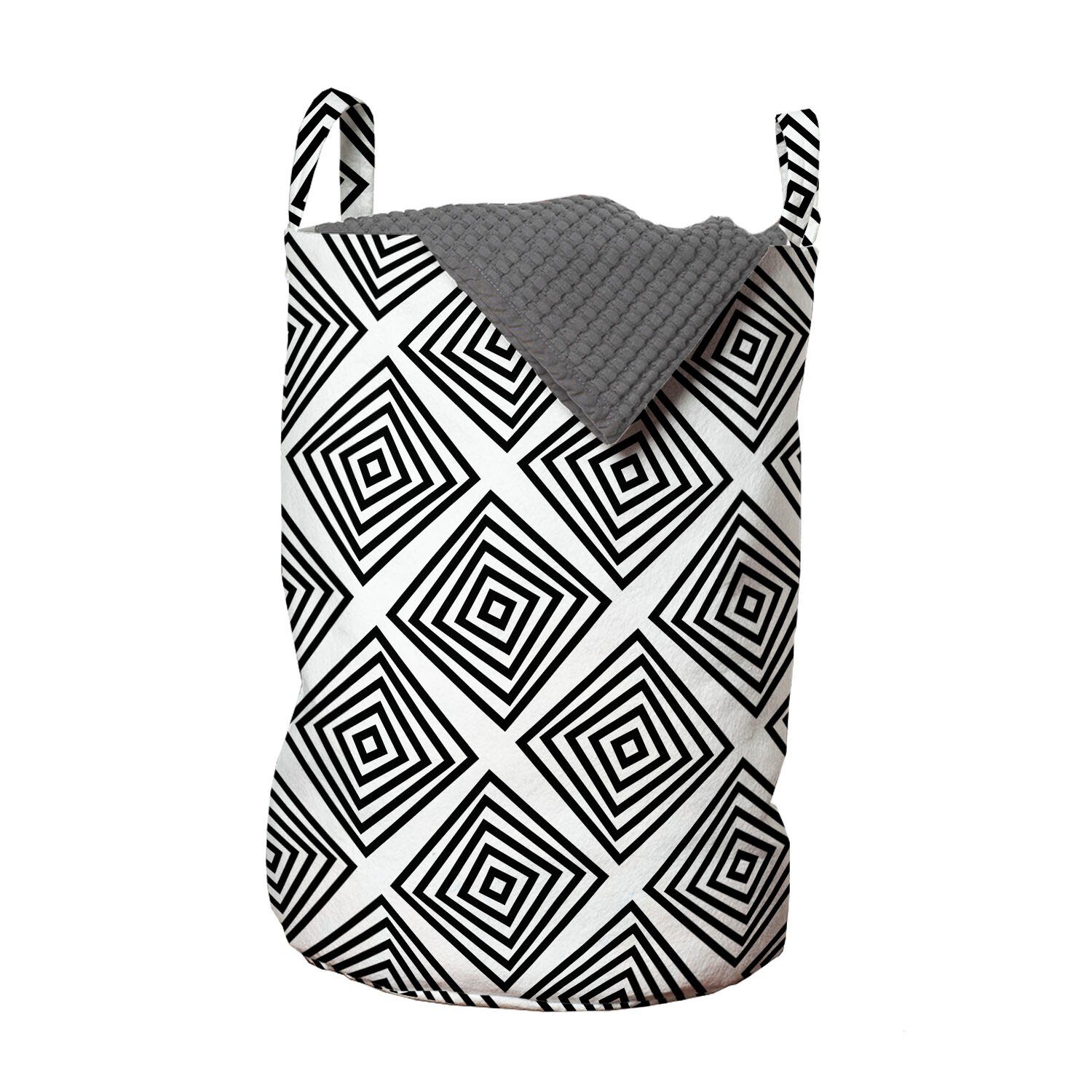 Abakuhaus Wäschesäckchen Wäschekorb mit Griffen Kordelzugverschluss für Waschsalons, Abstrakt Konzentrische Quadrat-Muster