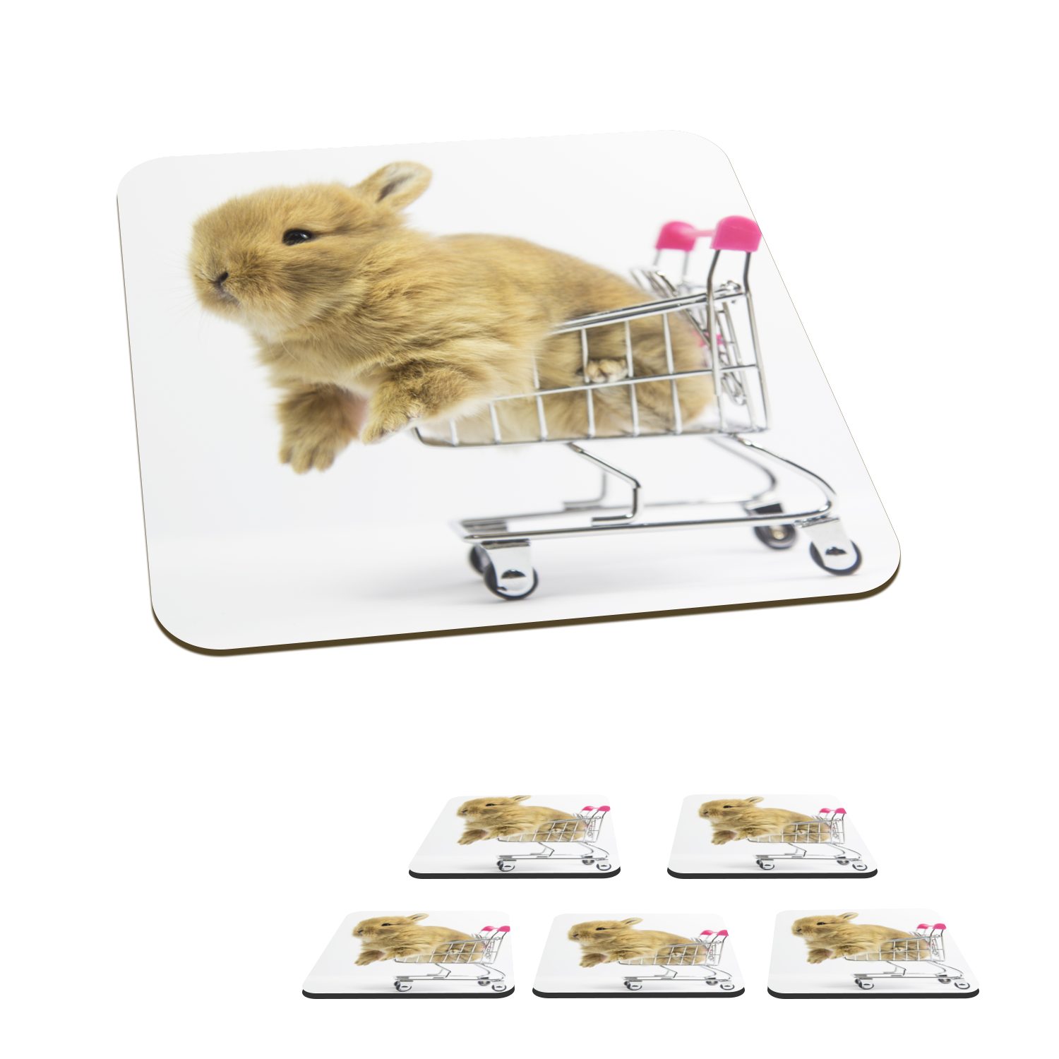 MuchoWow Glasuntersetzer Kaninchen - Baby - Weiß, Zubehör für Gläser, 6-tlg., Glasuntersetzer, Tischuntersetzer, Korkuntersetzer, Untersetzer, Tasse