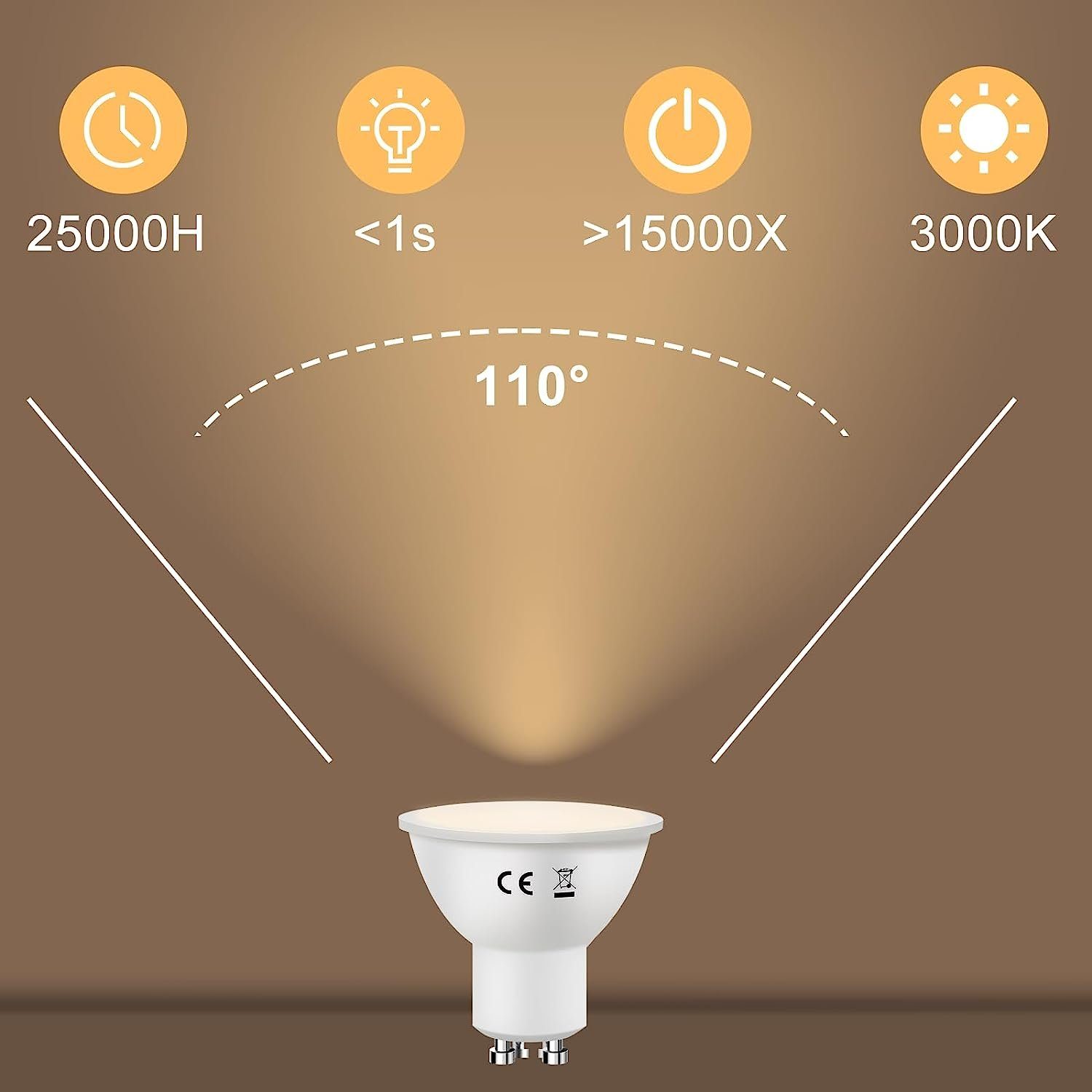 Spot Warmweiß 110° 10 Energiesparlampe LED-Leuchtmittel ZMH Abstrahlwinkel St., 6W GU10, Birne, Reflektor