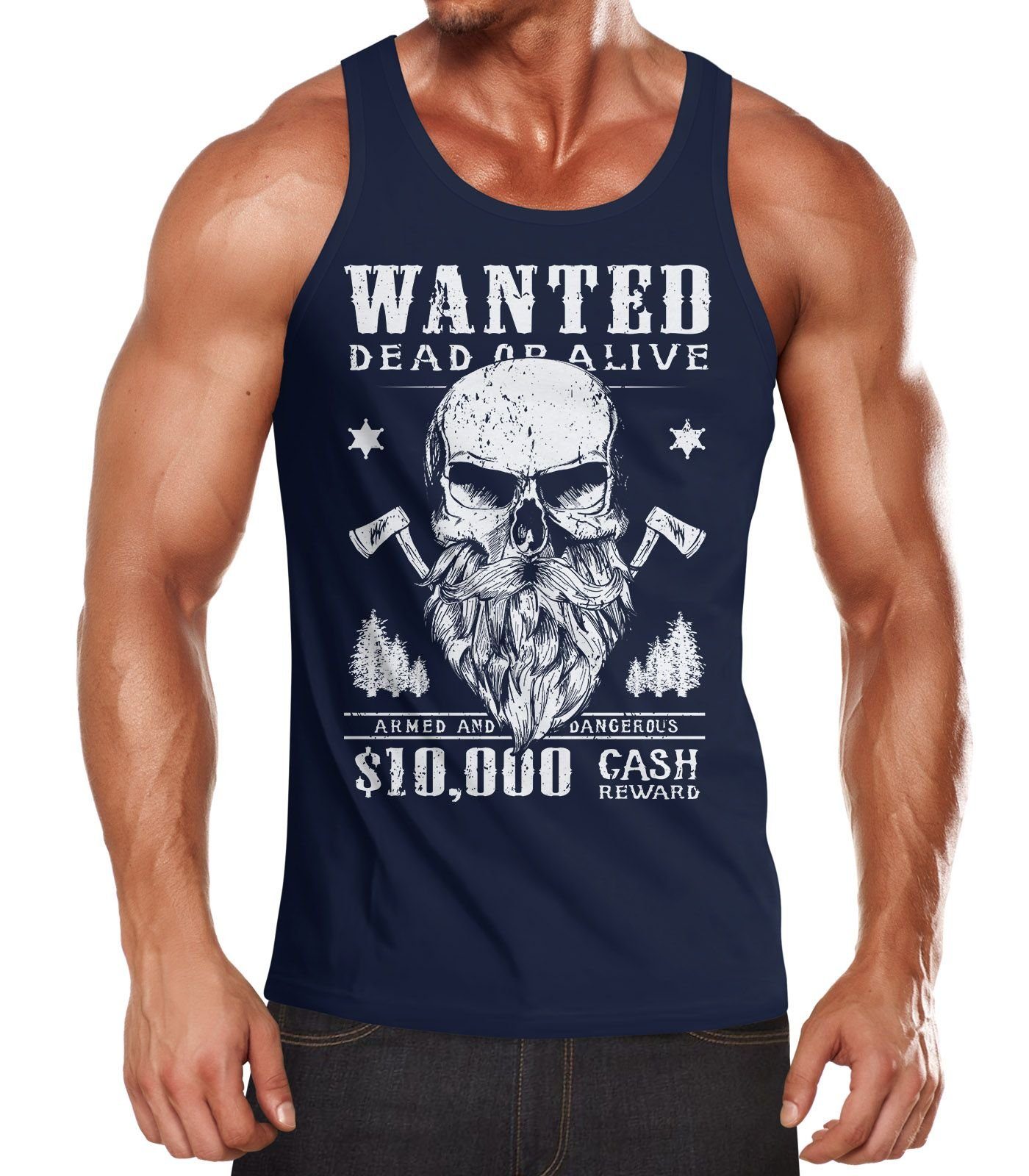 Neverless Tanktop Herren Tank-Top Holzfäller Totenkopf mit Bart mit Print