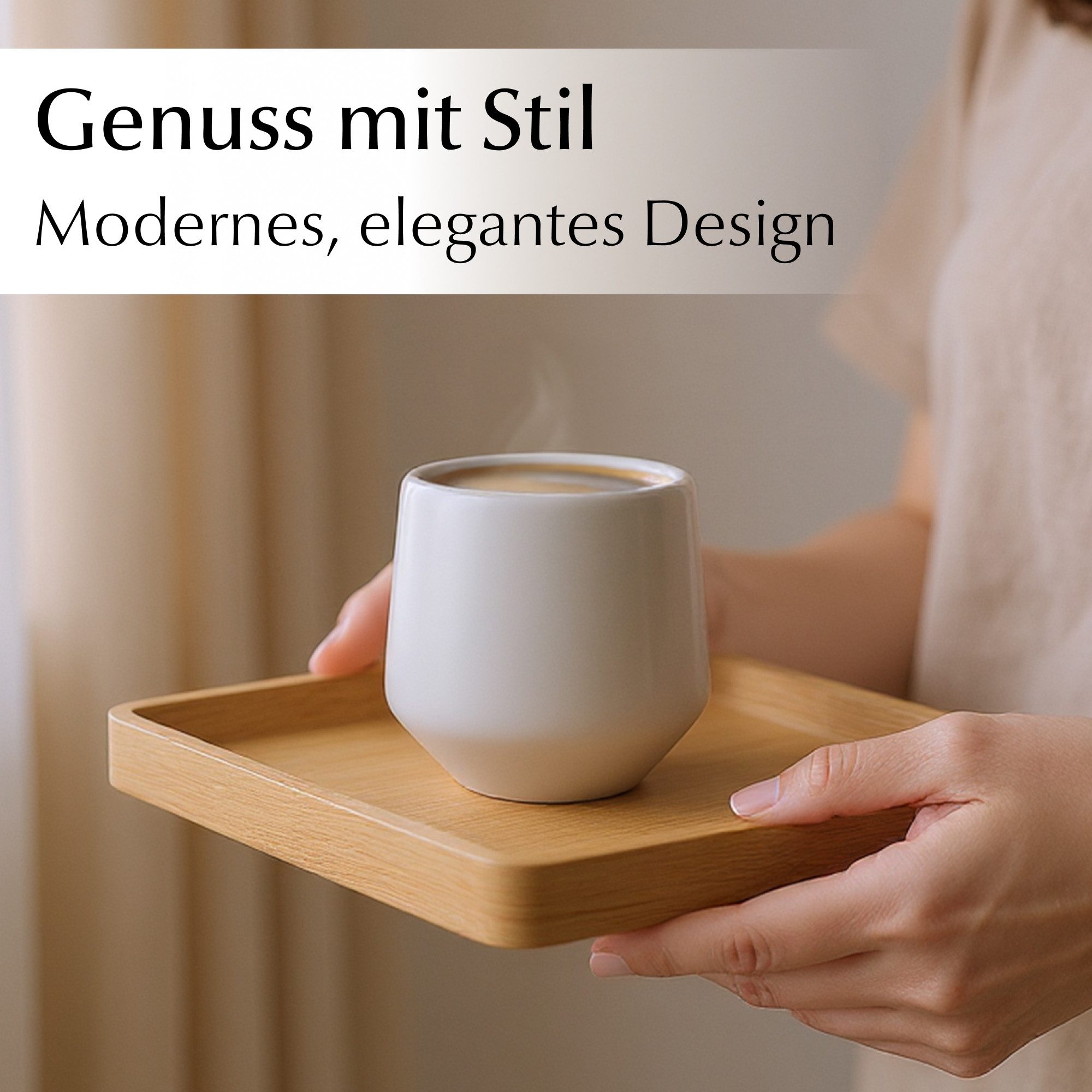 MiaMio Espressotasse Luxe ohne Henkel, 90 ml, Classic Pastel Grau, 4-tlg., Keramik, Ristretto & Doppio, dickwandig, modern